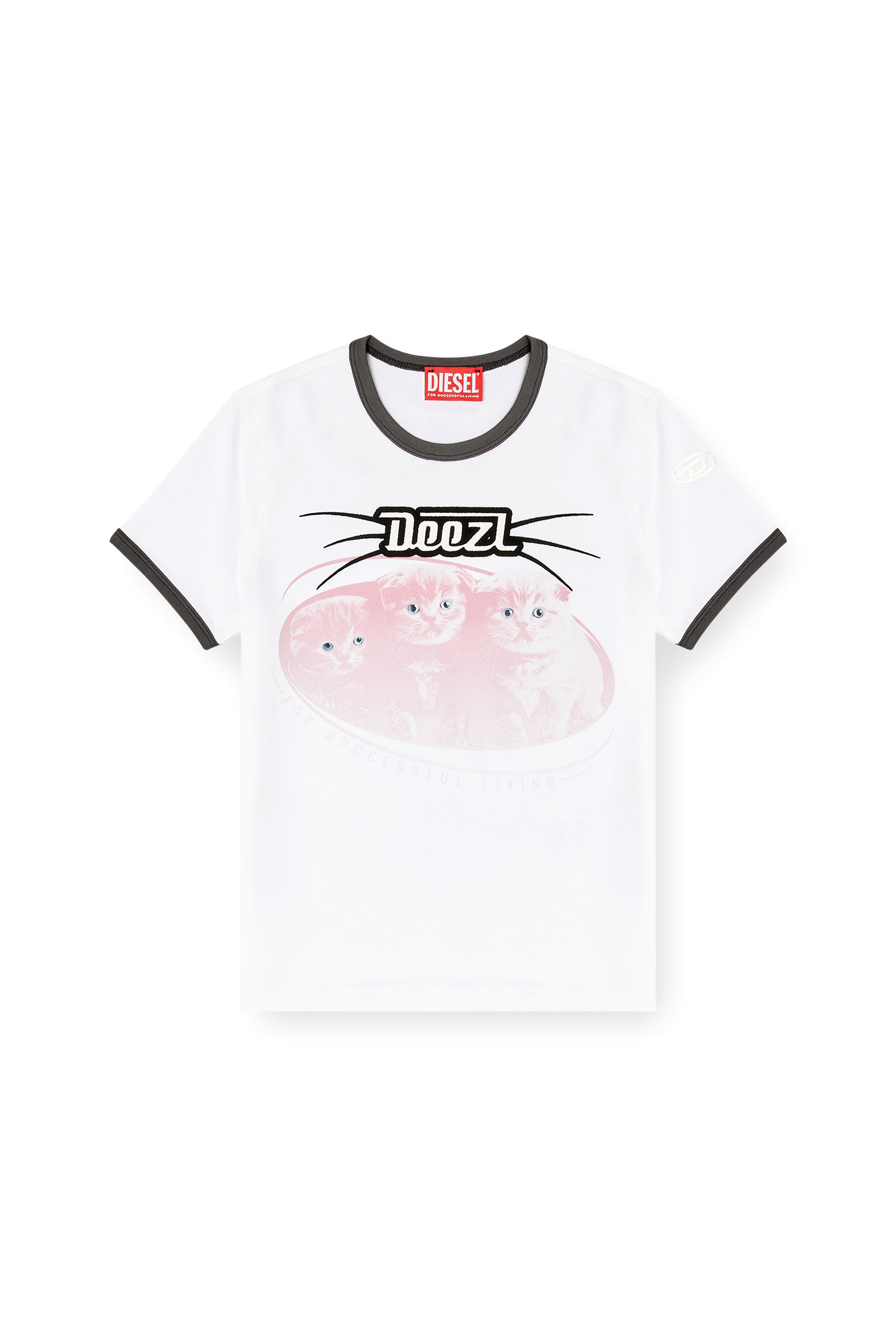 Diesel - T-UNCUTIES-LONG-R13, Female's Cotton T-shirt with flock print in ホワイト - 2