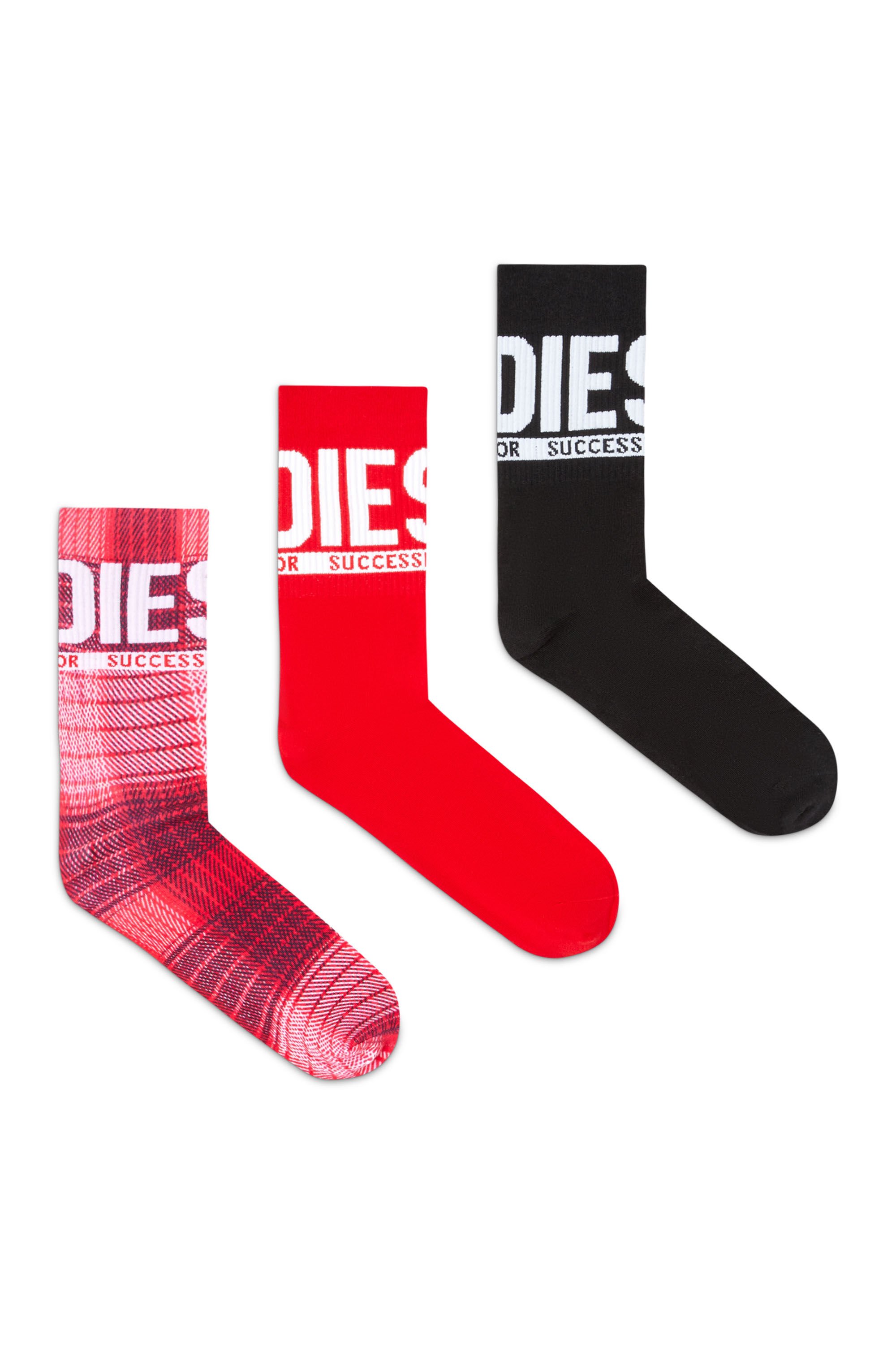 Diesel - SKM-RAY-THREEPACK, Male's ソックス 3足パック in レッド/ブラック - 1