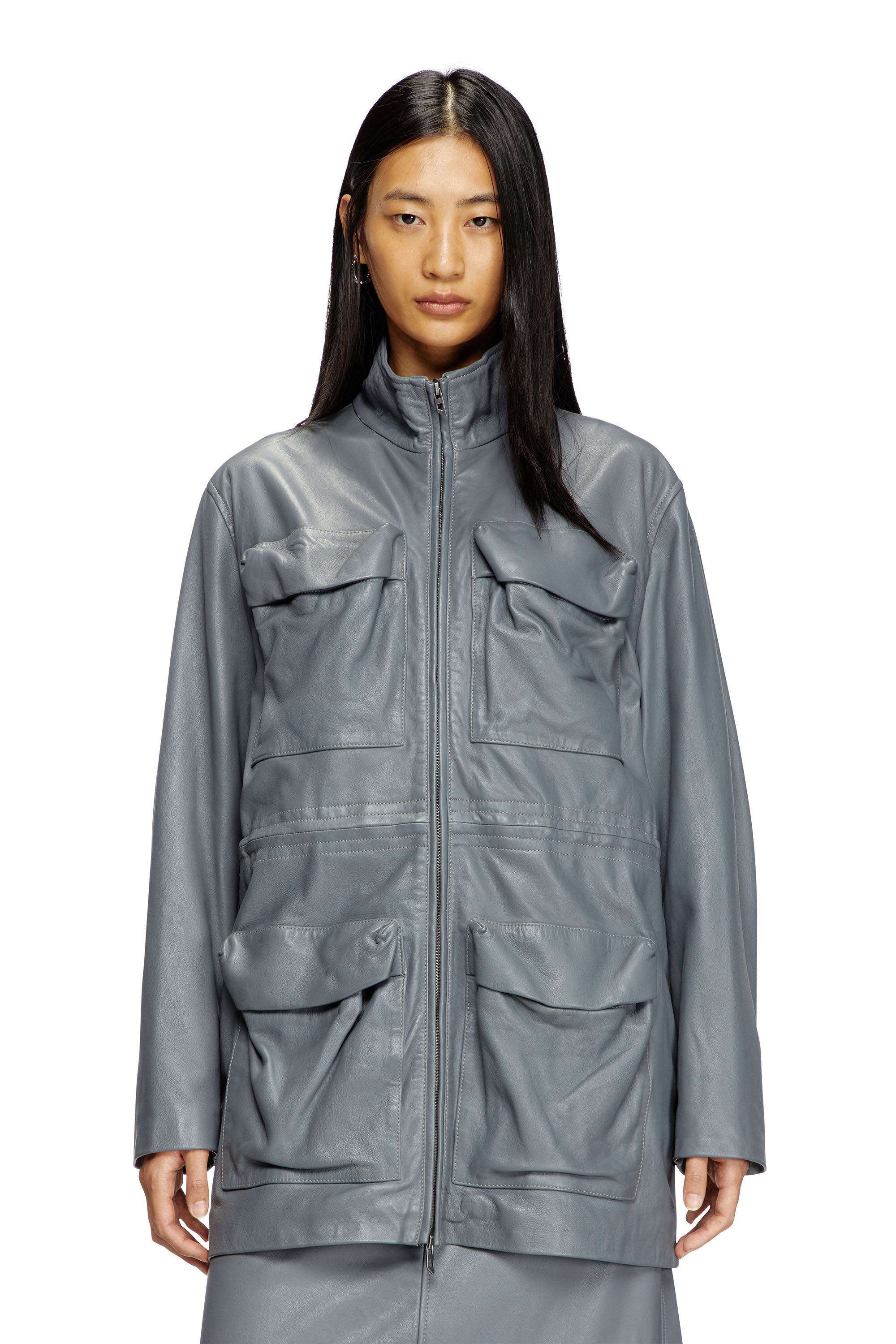 Diesel - L-WEN, Female's Leather field jacket in グレー - 3