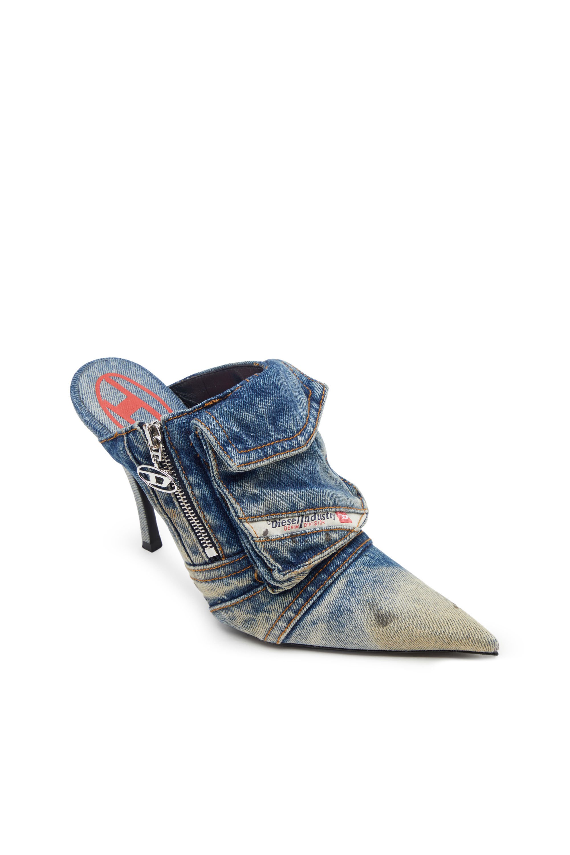 Diesel - D-VENUS POCKET ML, Female's D-Venus Pocket ML - Heeled mules in washed denim in ブルー - 5