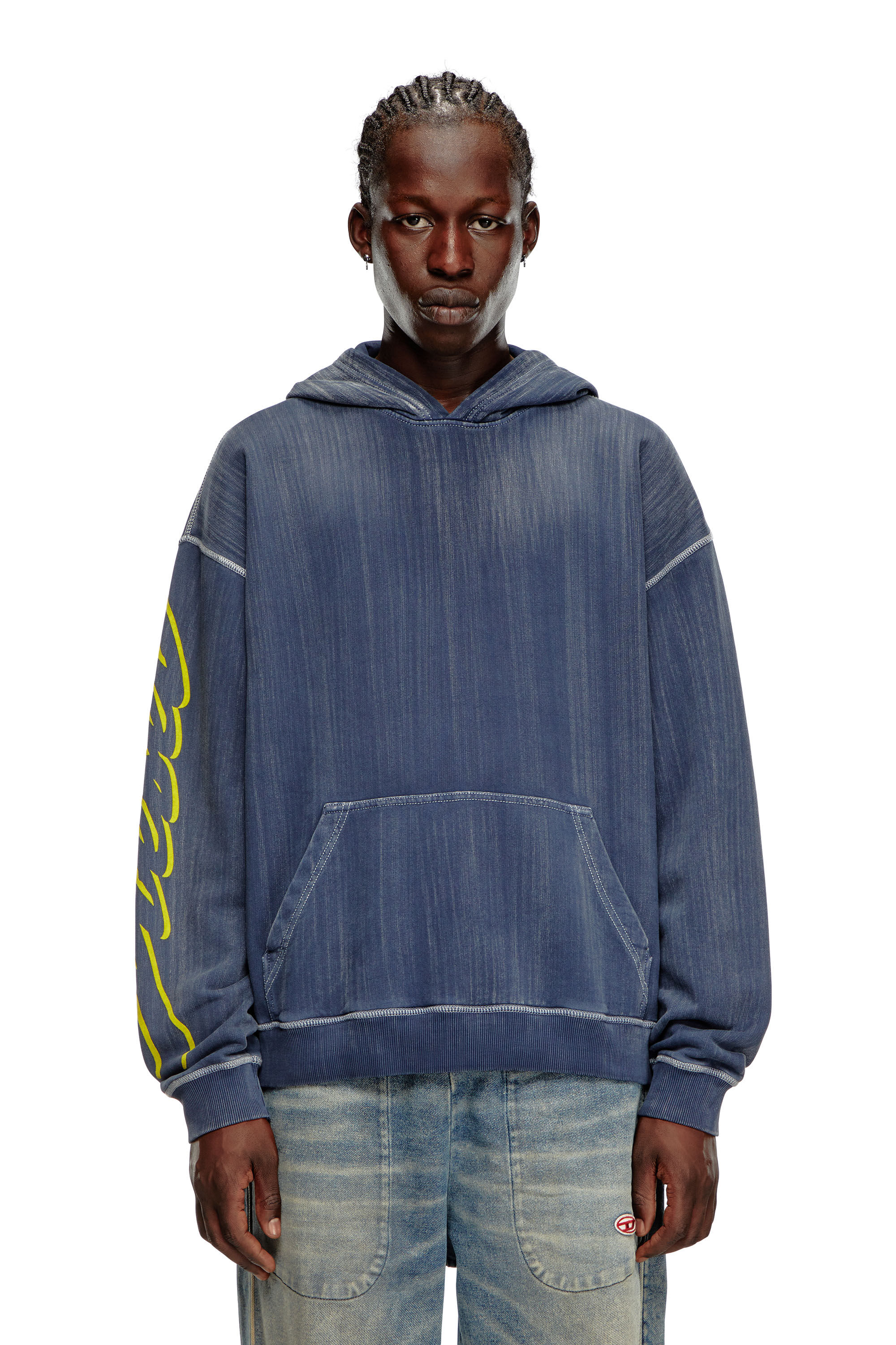 Diesel - S-BOXT-HOOD-Q2, Male's Streaky hoodie with flock prints in ブルー - 4