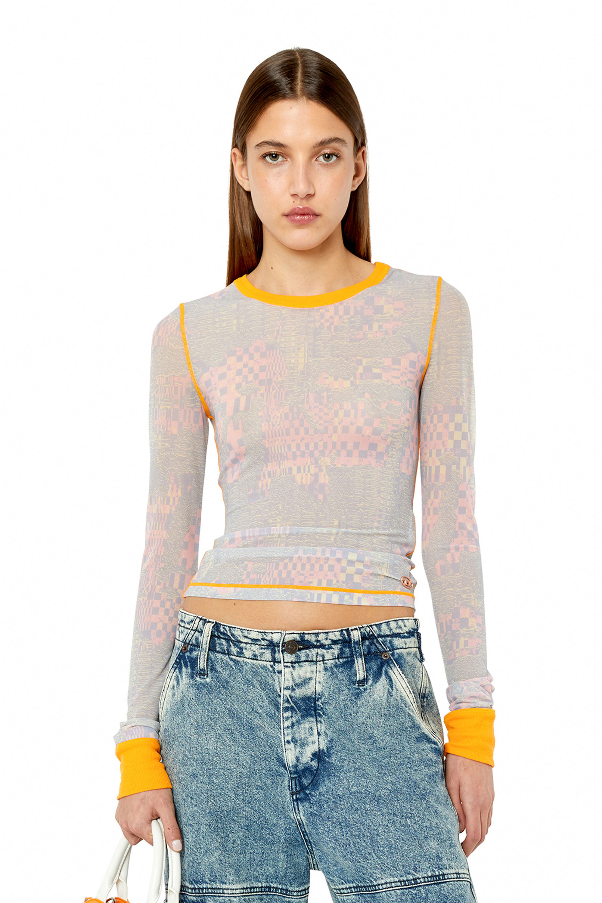 Diesel - T-SIEL, Female's 長袖トップス メッシュ カモフラ in ブルー/ピンク - 3