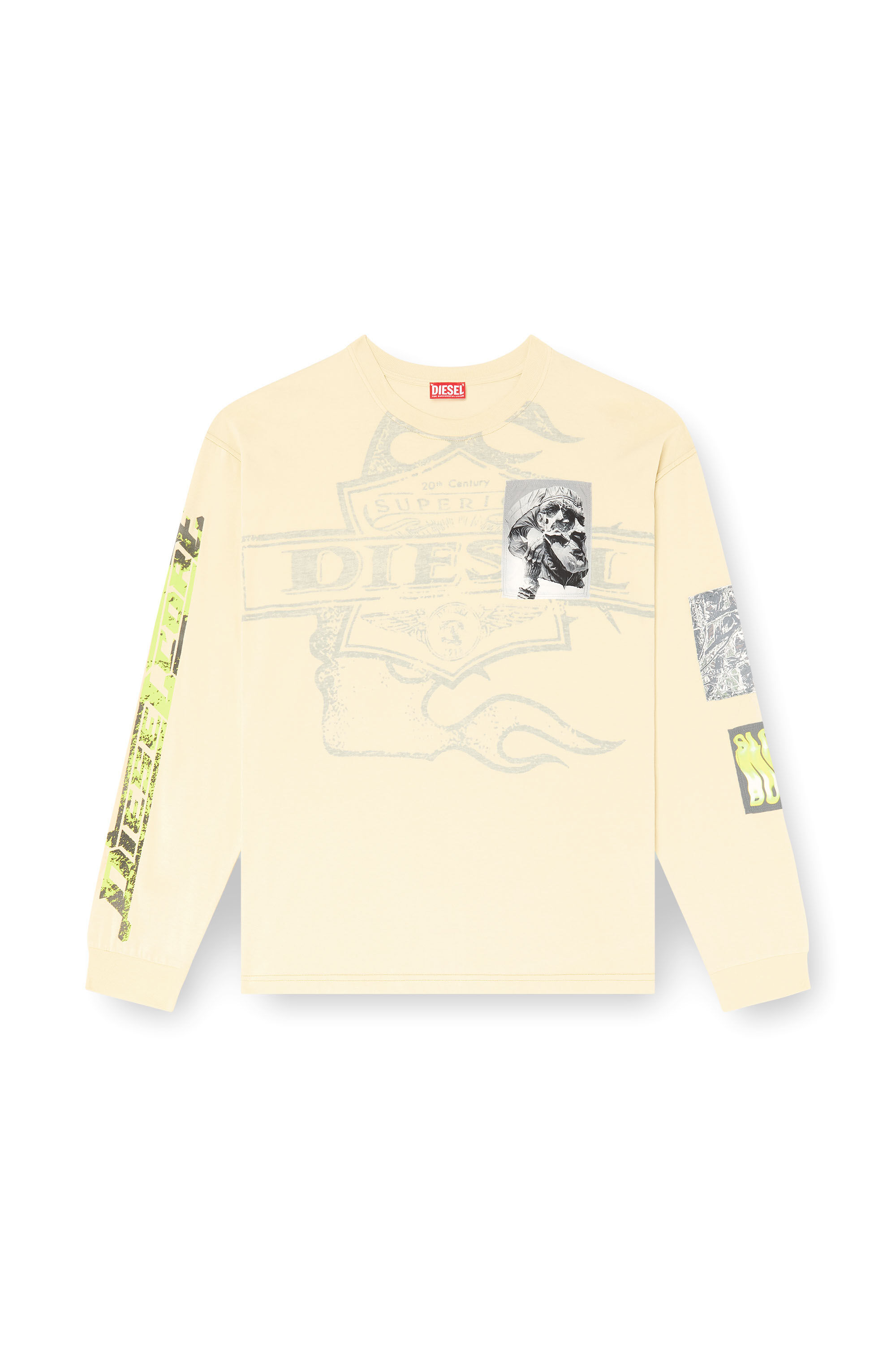 Diesel - T-BOXT-LS-SLITS-R5, Male's Long-sleeve T-shirt with graphic patches in ホワイト - 2