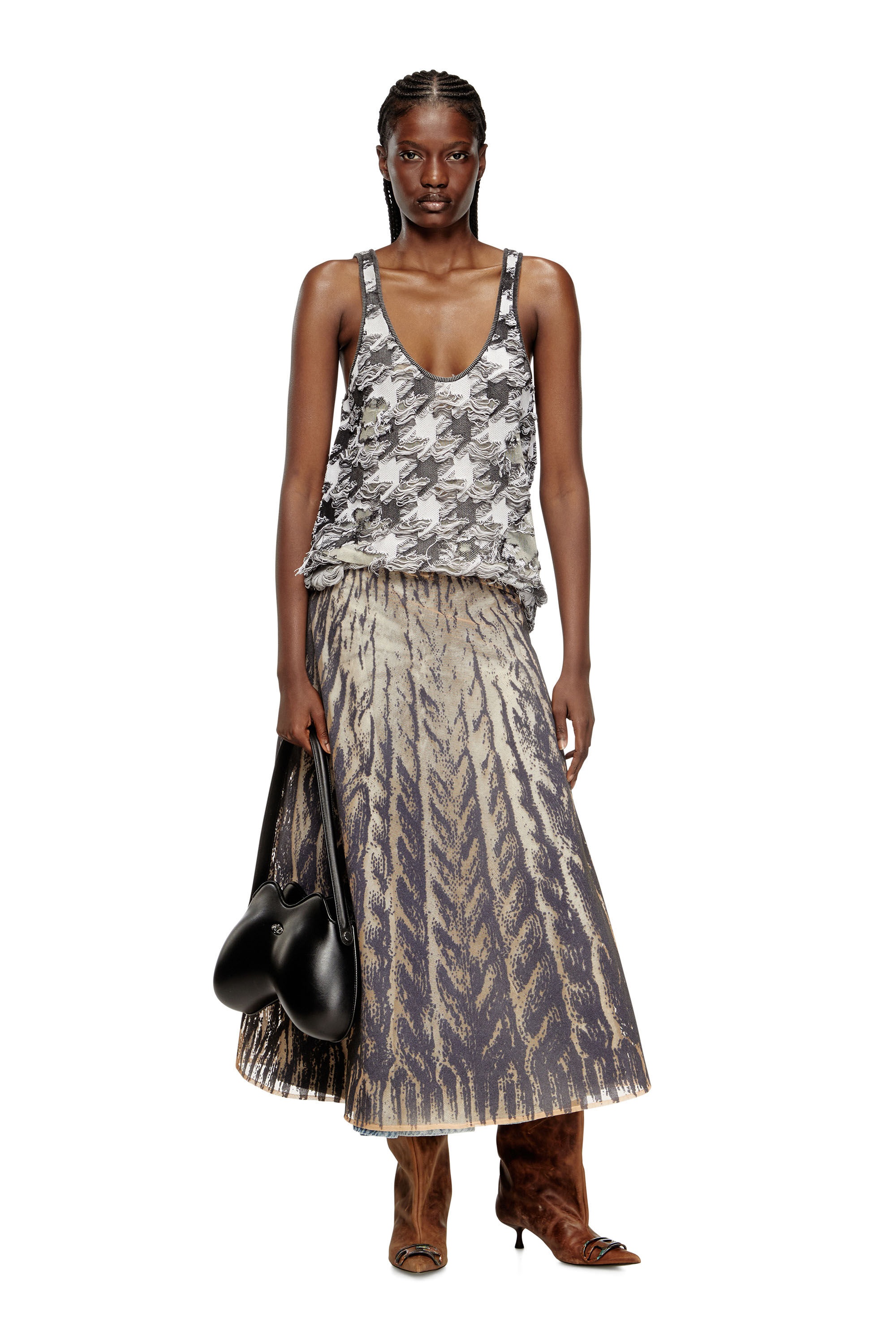 M-SIGNE Tank top in devoré houndstooth jacquard｜マルチカラー