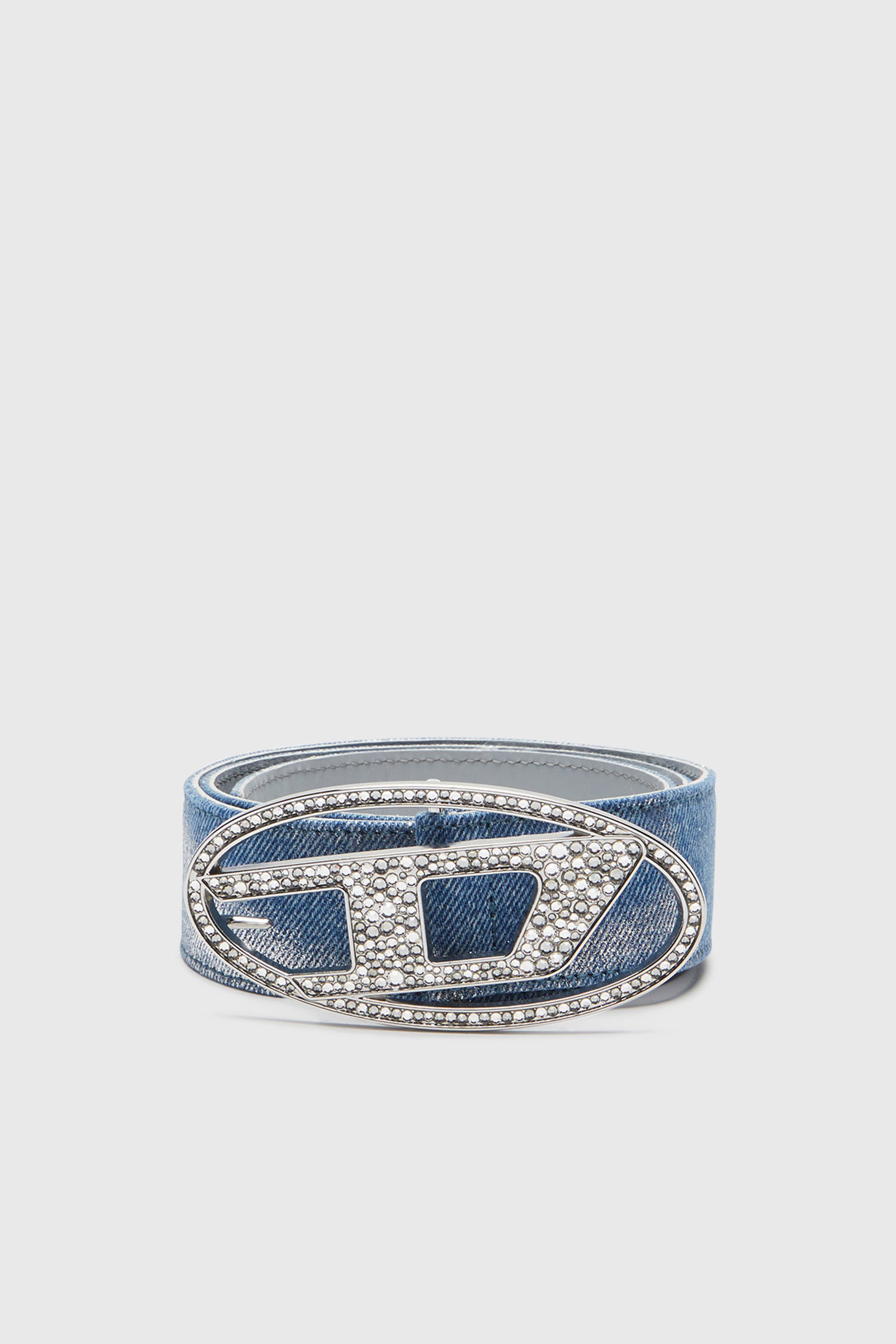 B-1DR STRASS Belt in foiled denim and leather｜ブルー｜ウィメンズ