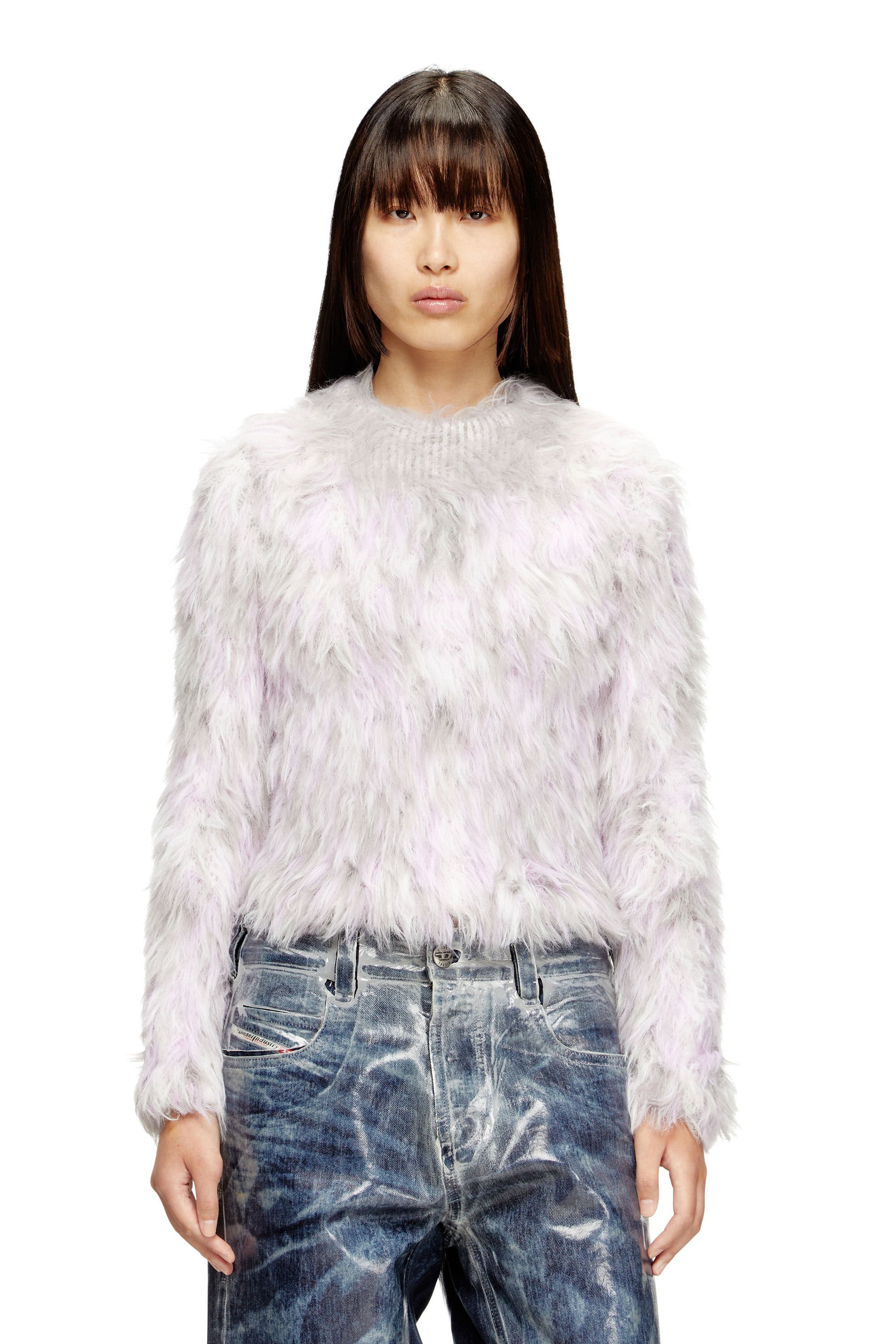 Diesel - M-ANNIKA, Female's Fluffy jacquard-knit jumper in バイオレット/グレー - 3