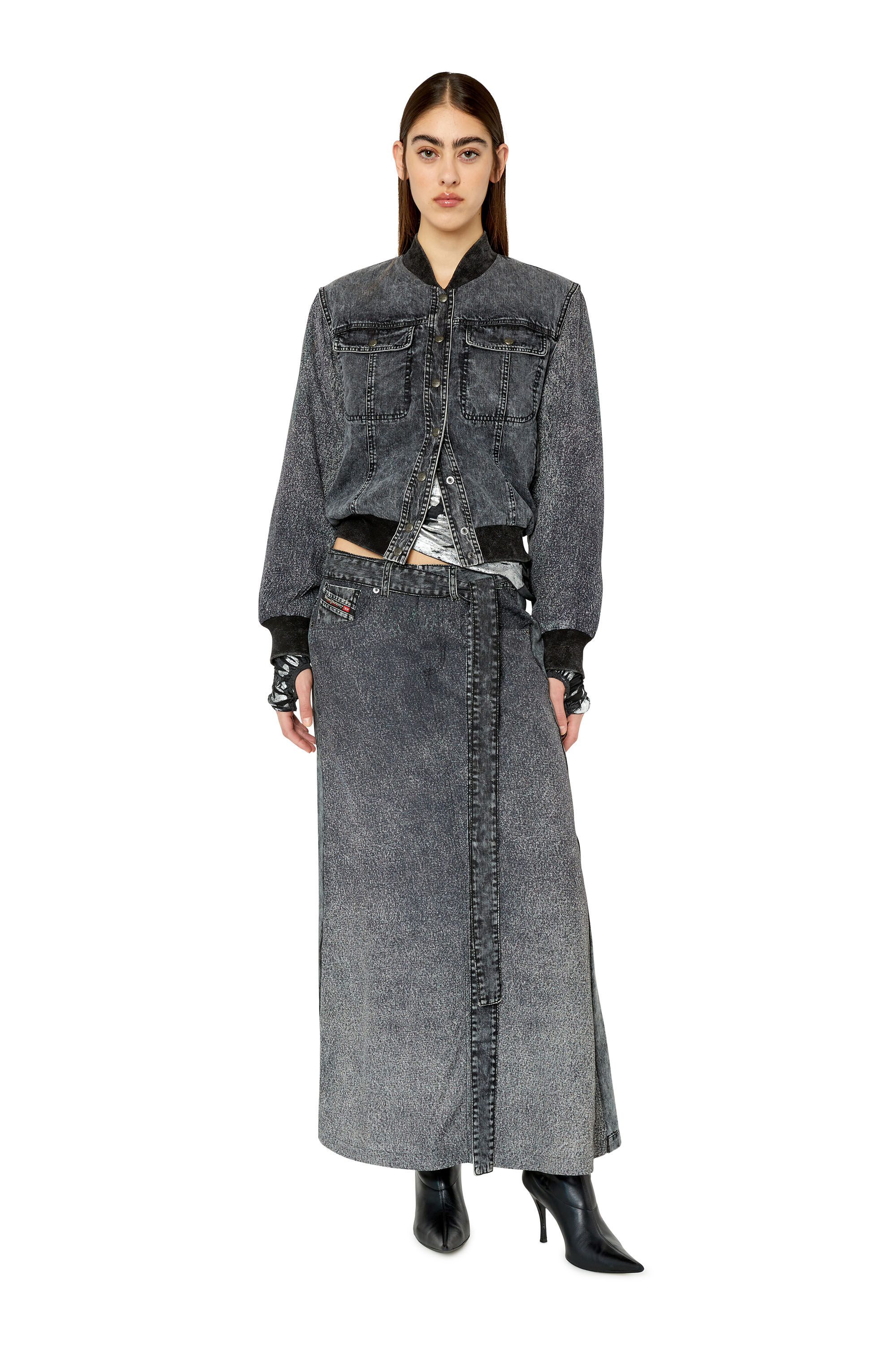 Diesel - O-TINA, Female's ロングスカート デニム トロンプルイユ in ブラック - 1
