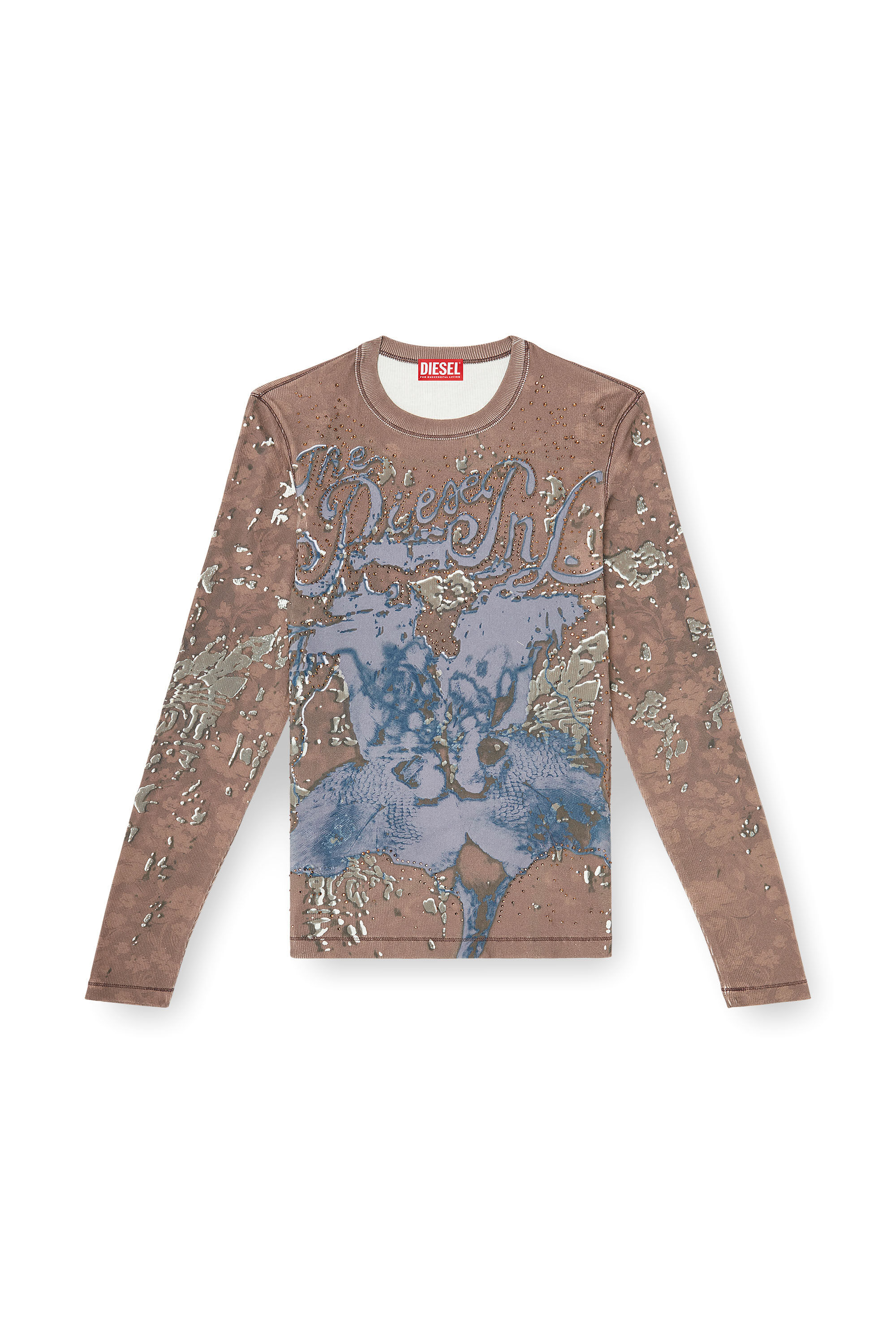 Diesel - T-TADEO, Male's Printed rib-jersey top with crystals in ブラウン - 2
