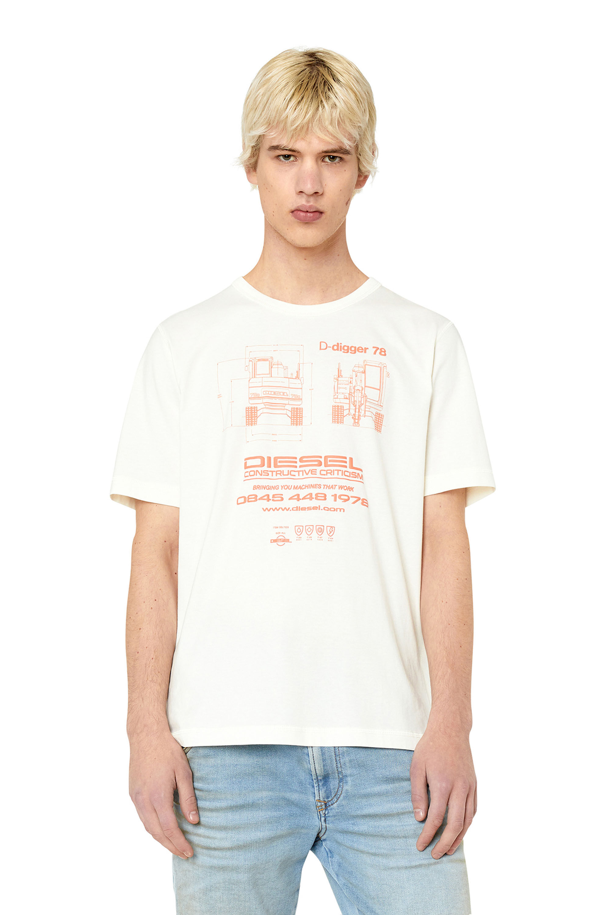 Diesel - T-JUST-SLITS-G1, Male's Tシャツ クルーネック in ホワイト - 3