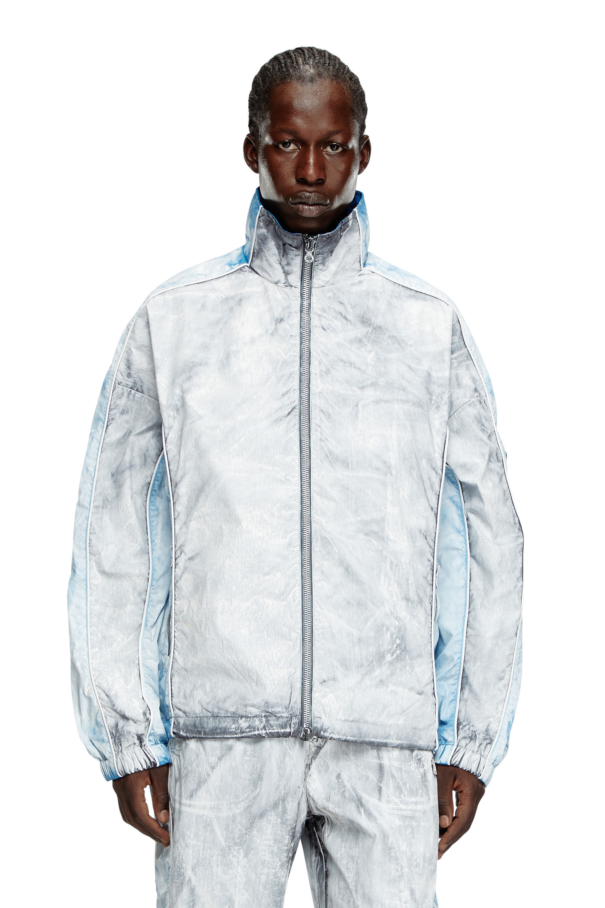 J-CREED Jacket in crease-effect nylon｜ブルー｜メンズ｜DIESEL