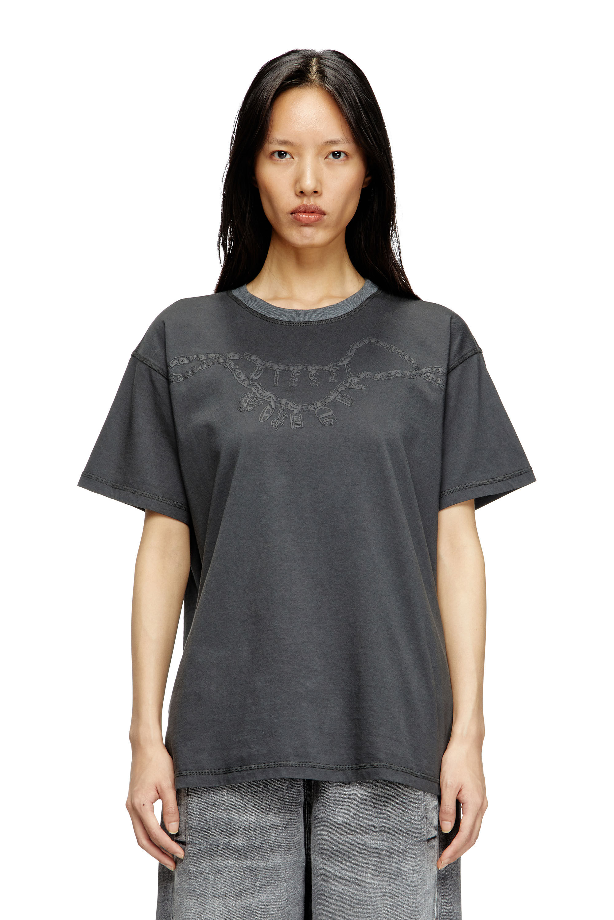 Diesel - T-NORM-HOSHI, Unisex's T-shirt with charm necklace print in ダークグレー - 5