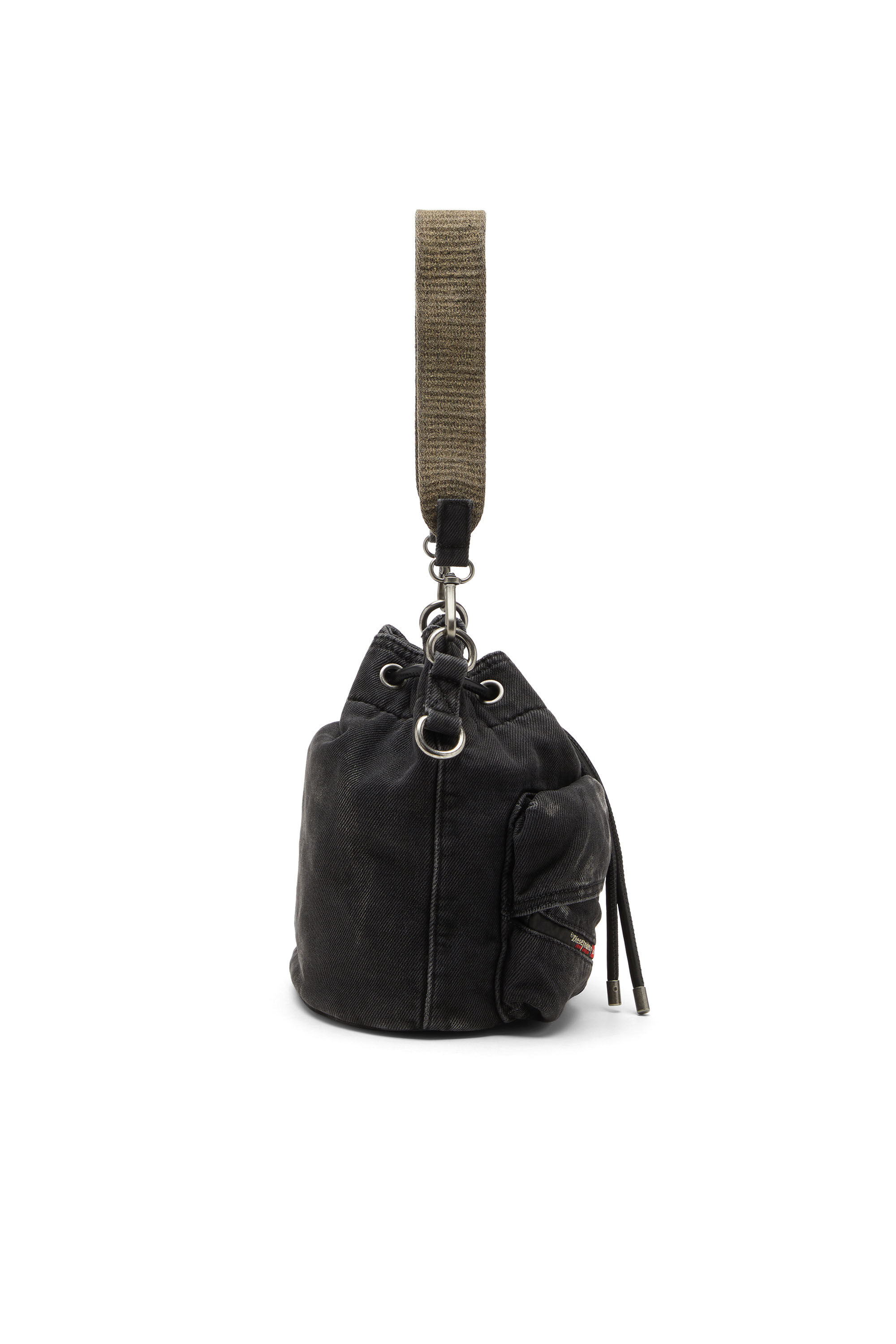 Diesel - MULTI-PKTS BUCKET X, Unisex's Multi-Pkts-Multipocket bucket bag in washed denim in ブラック - 4