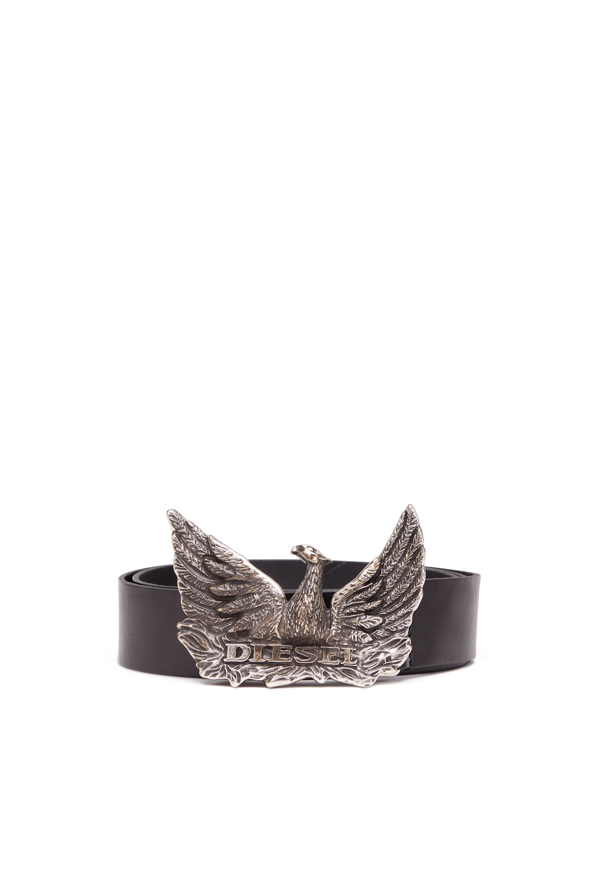 Diesel - PHOENIX BELT, Male's Leather belt with phoenix buckle in ブラック - 1