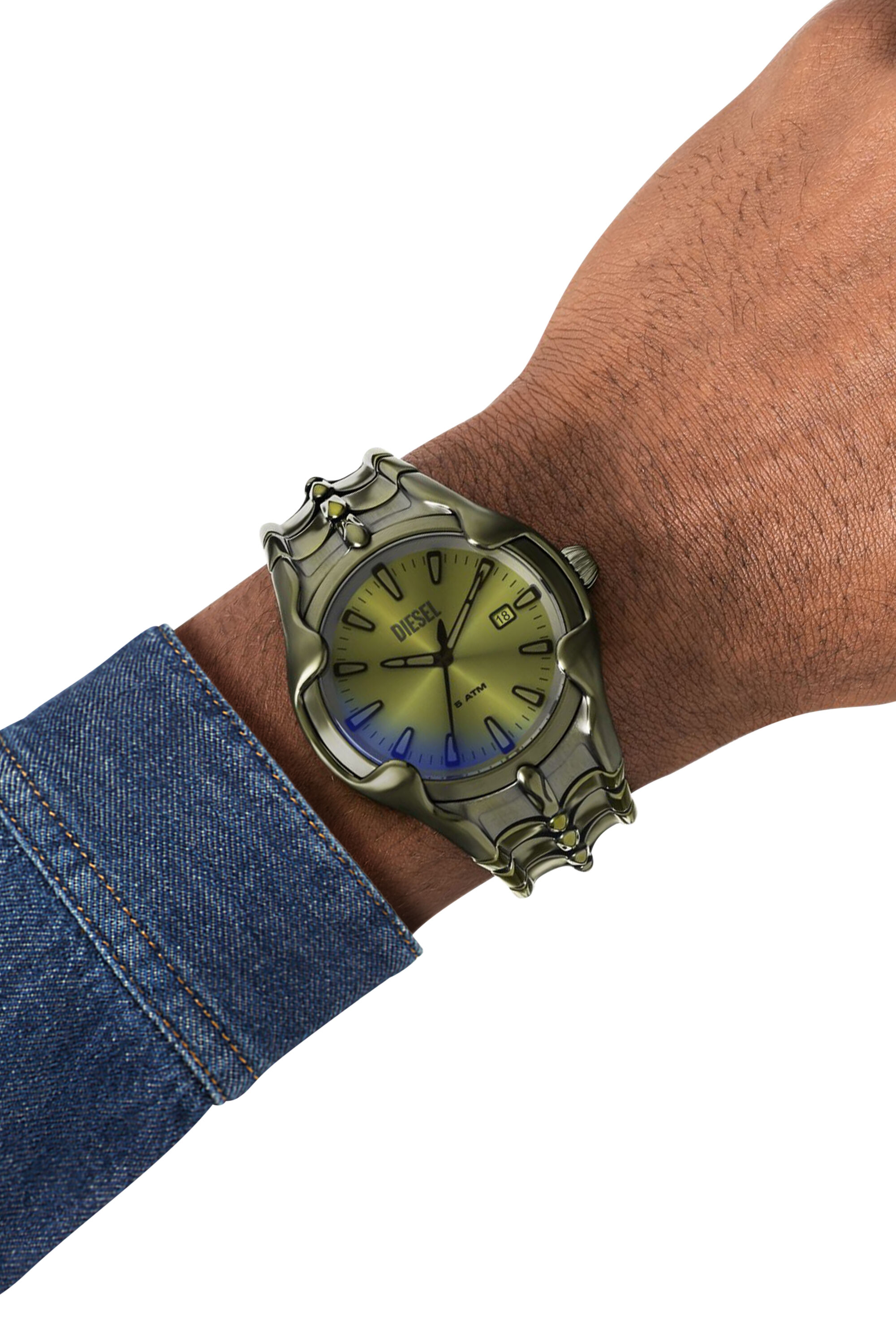 値頃 DZ2221 WATCH Vert Three-Hand Date Green Stainless Steel 男性用