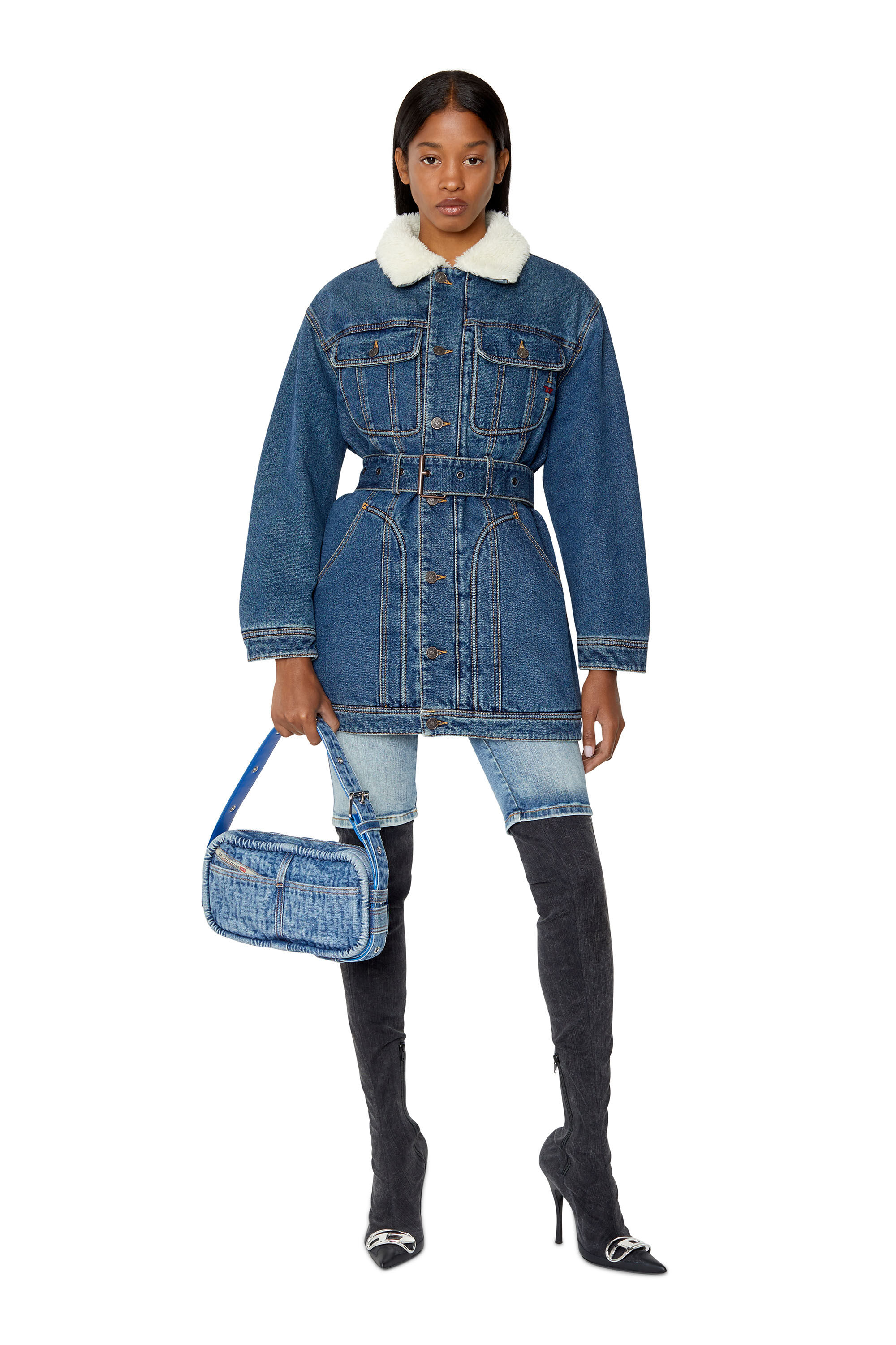 Diesel - DE-FLAMINIA-T, Female's レディース ハーフ デニムジャケット in ミディアムブルー - 2