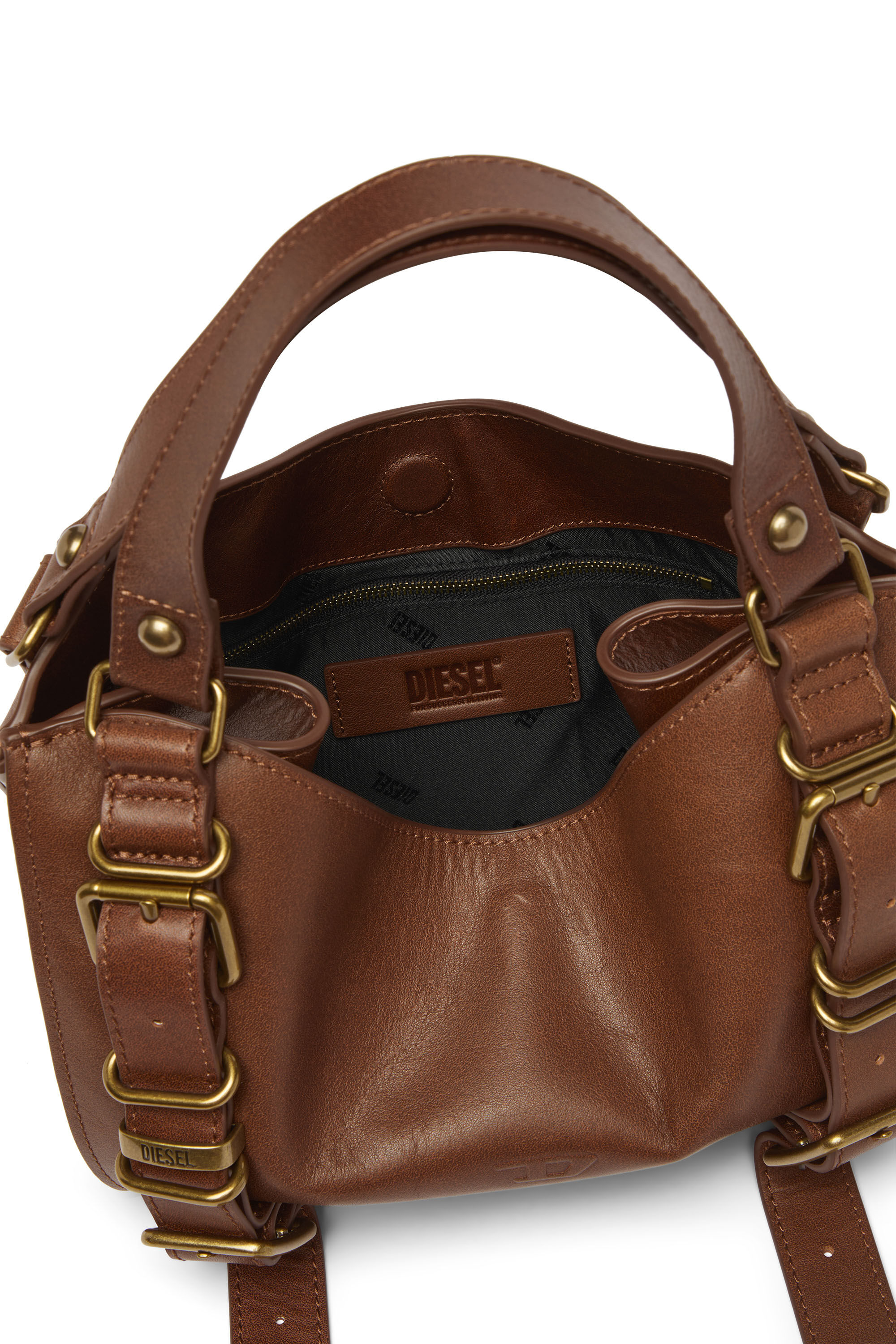 Diesel - D-ONE TOPHANDLE S, Female's D-One-Small top-handle bag in treated leather in ブラウン - 4