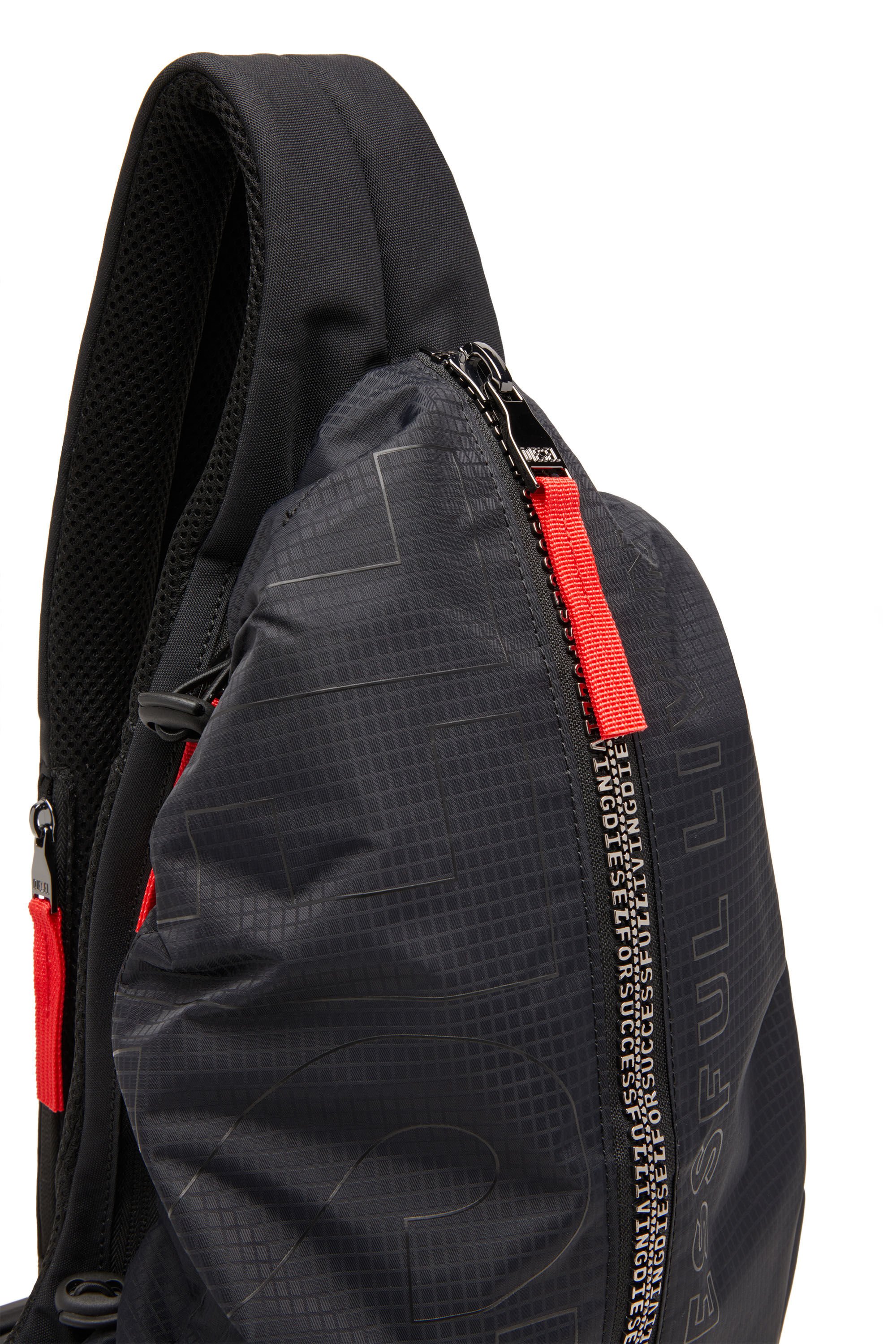 Diesel - ZIP-D SLING BAG X, Male's Zip-D-Sling backpack in check-jacquard shell in ブラック - 6