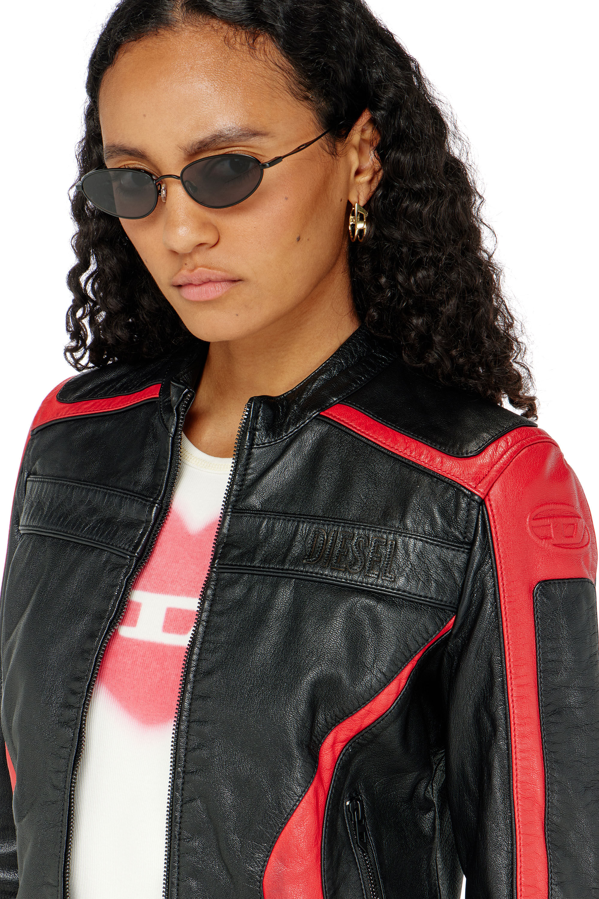 Diesel - L-OVABLE, Female's レザージャケット in ブラック/レッド - 4