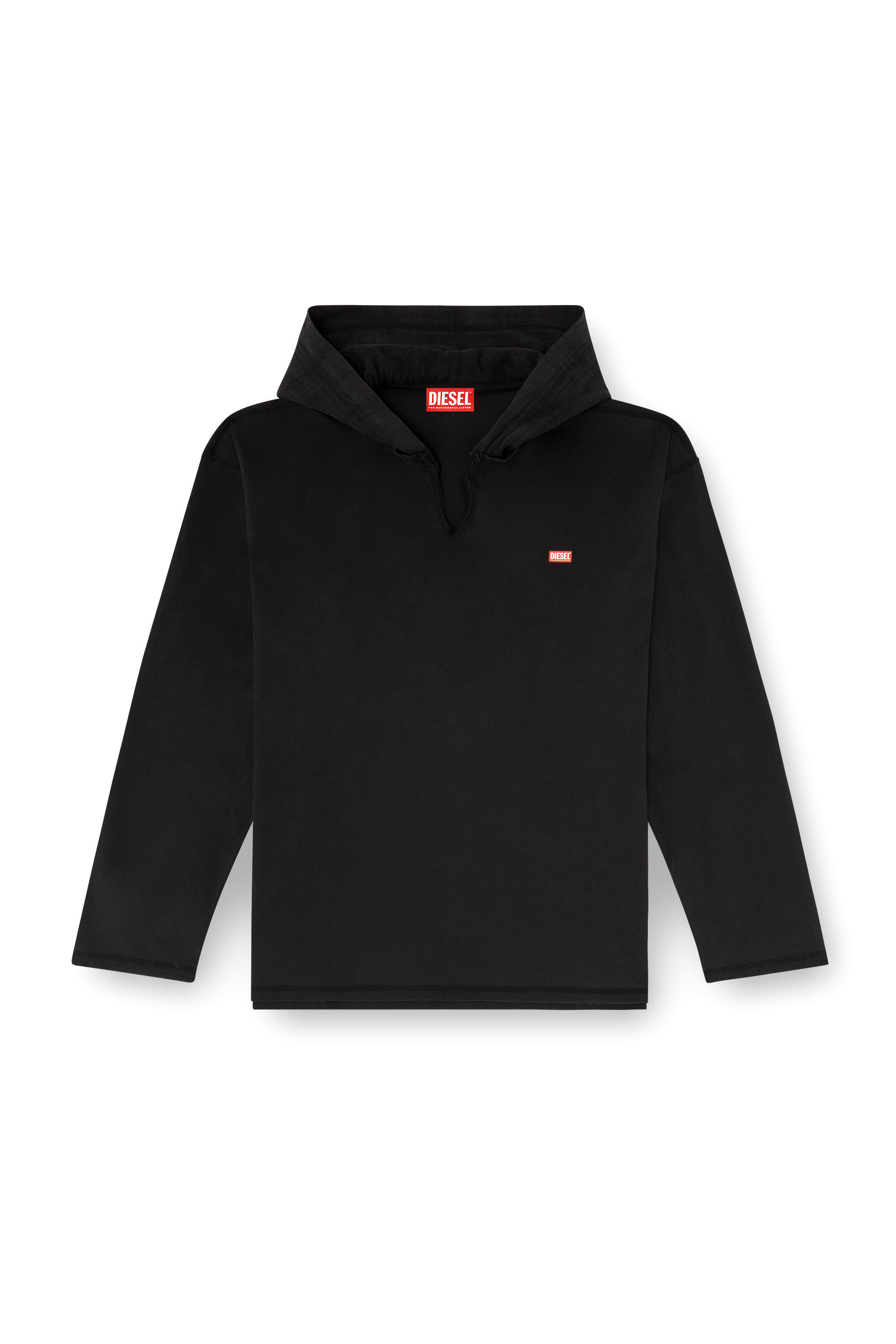 Diesel - T-BOXT-LS-HOOD-CHECK, Male's フード付き長袖Tシャツ in ブラック - 2