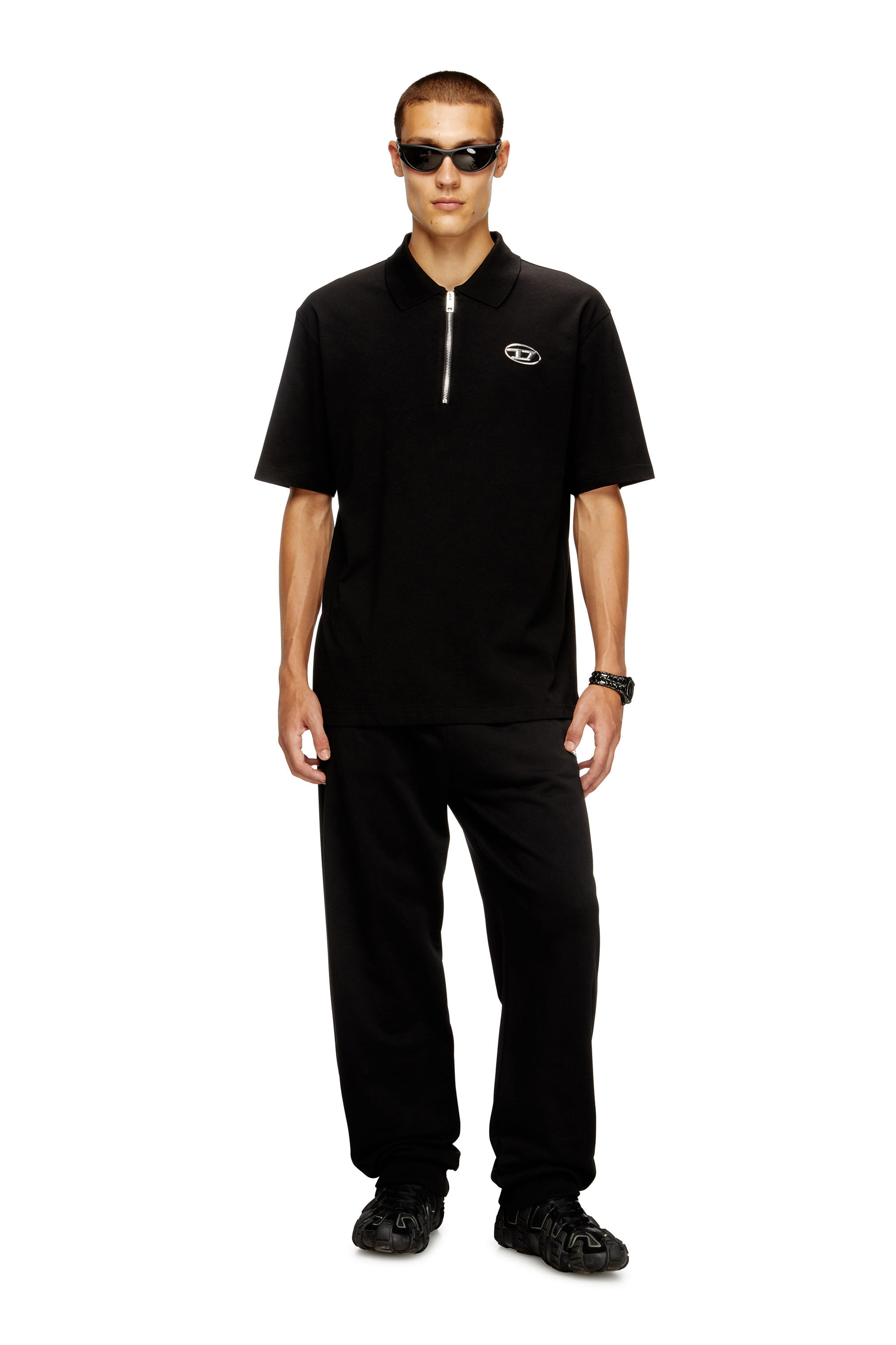 未使用タグ付★V12 BASEBALL POLO メンズL ポロシャツ ブラック T-VOR-OD Zip front polo shirt with laser cut Oval D