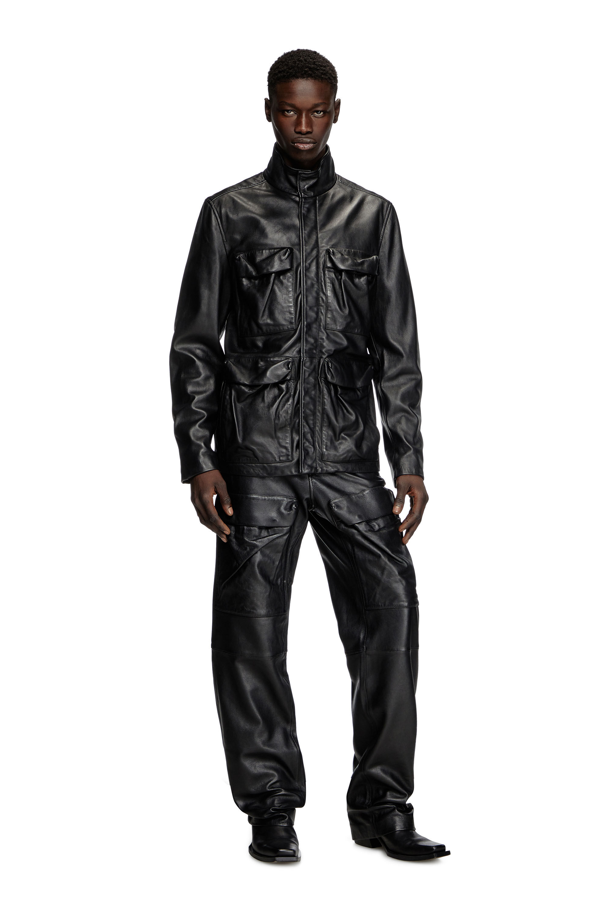 Diesel - L-GAST, Unisex's Leather jacket with utility pockets in ブラック - 1