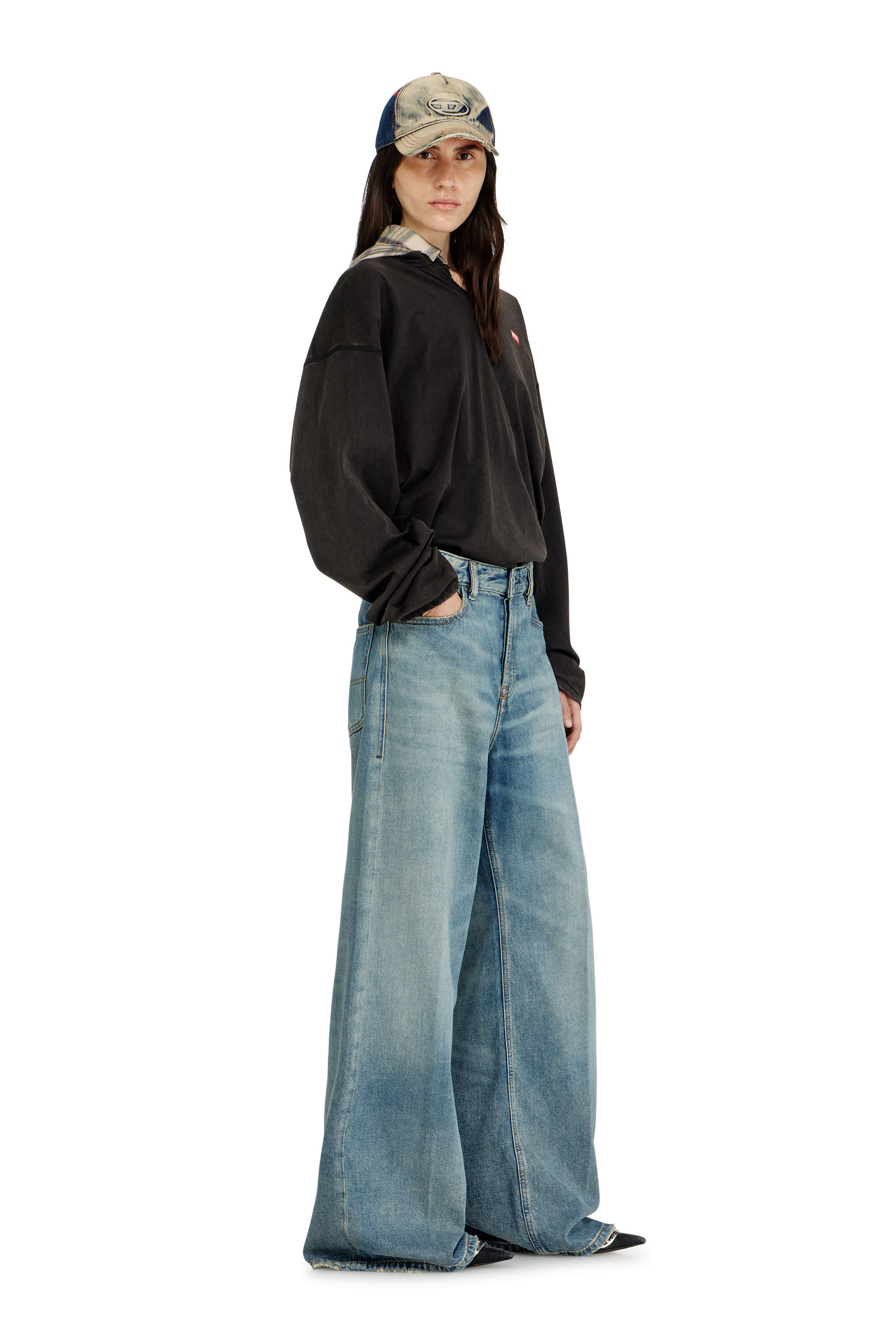 DIESEL 1996 D SIRE ダメージ ウォッシュ ワイド デニムパンツ Relaxed Jeans ローウエスト 1996 D-Sire | ミディアムブルー