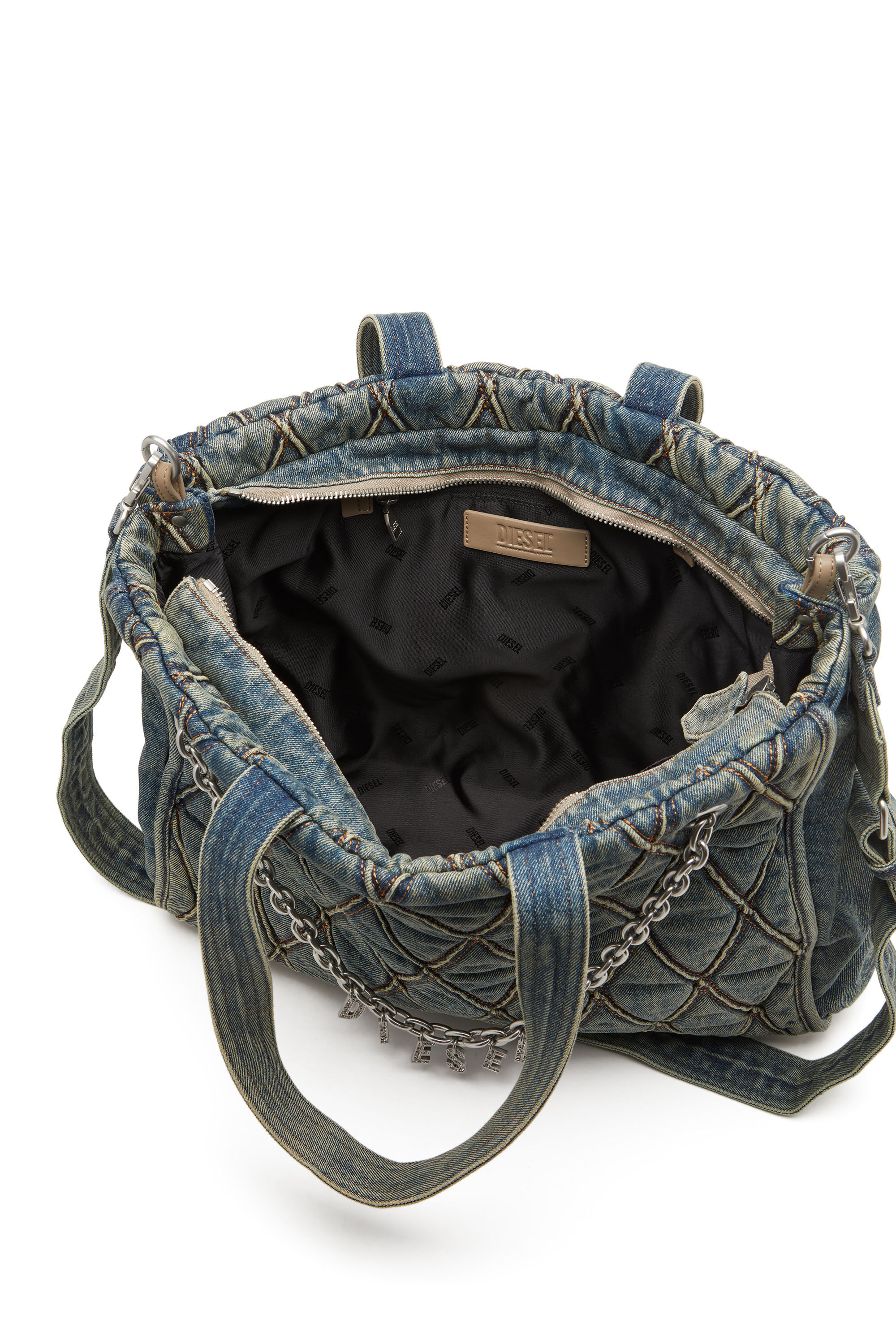 Diesel - CHARM-D SHOPPER, Female's Charm-D-Tote bag in Argyle quilted denim in ブルー - 5