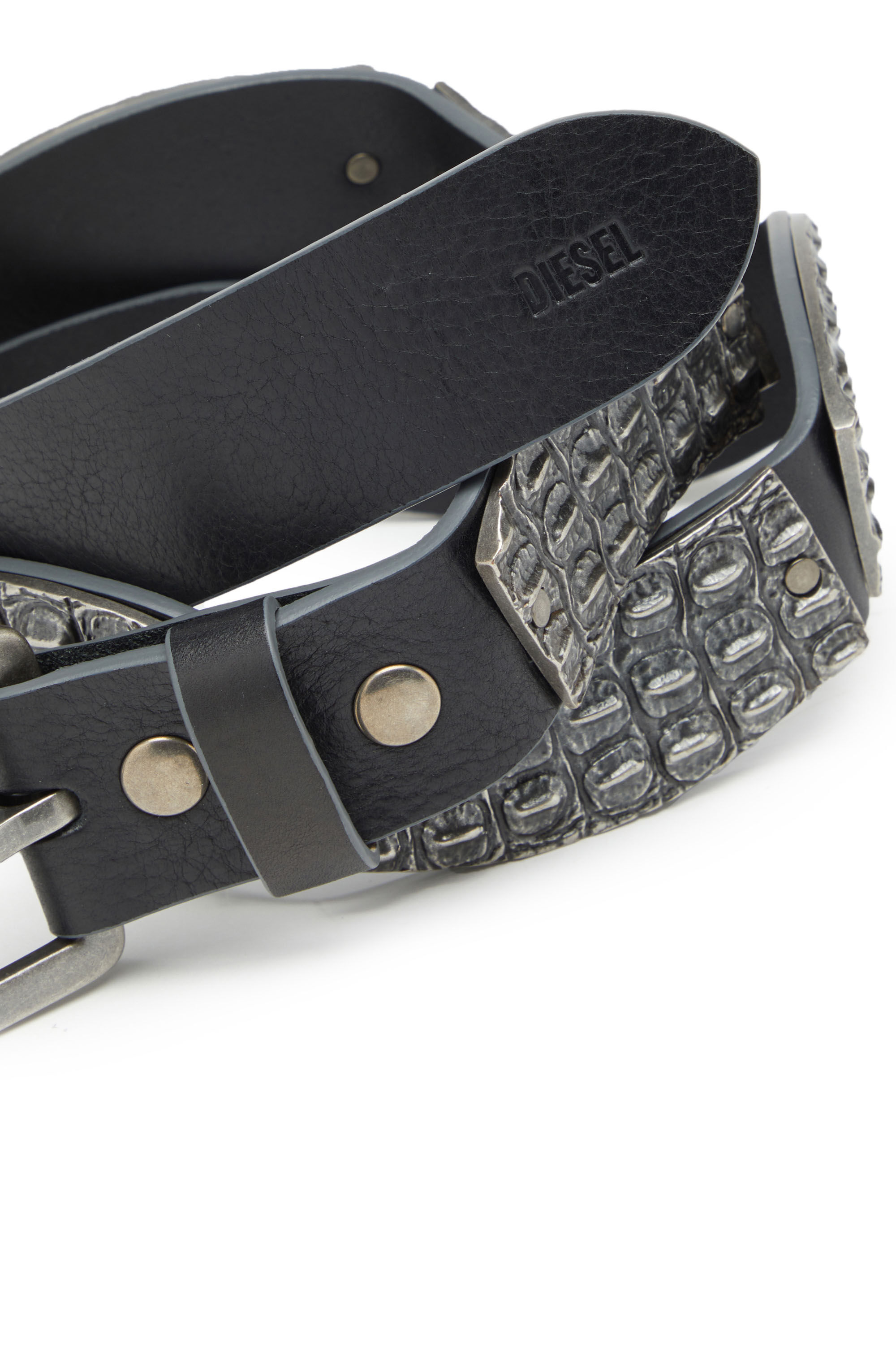 Diesel - B-METAL ALLIGATOR, Male's カウレザー メタルディテール ベルト in ブラック - 3