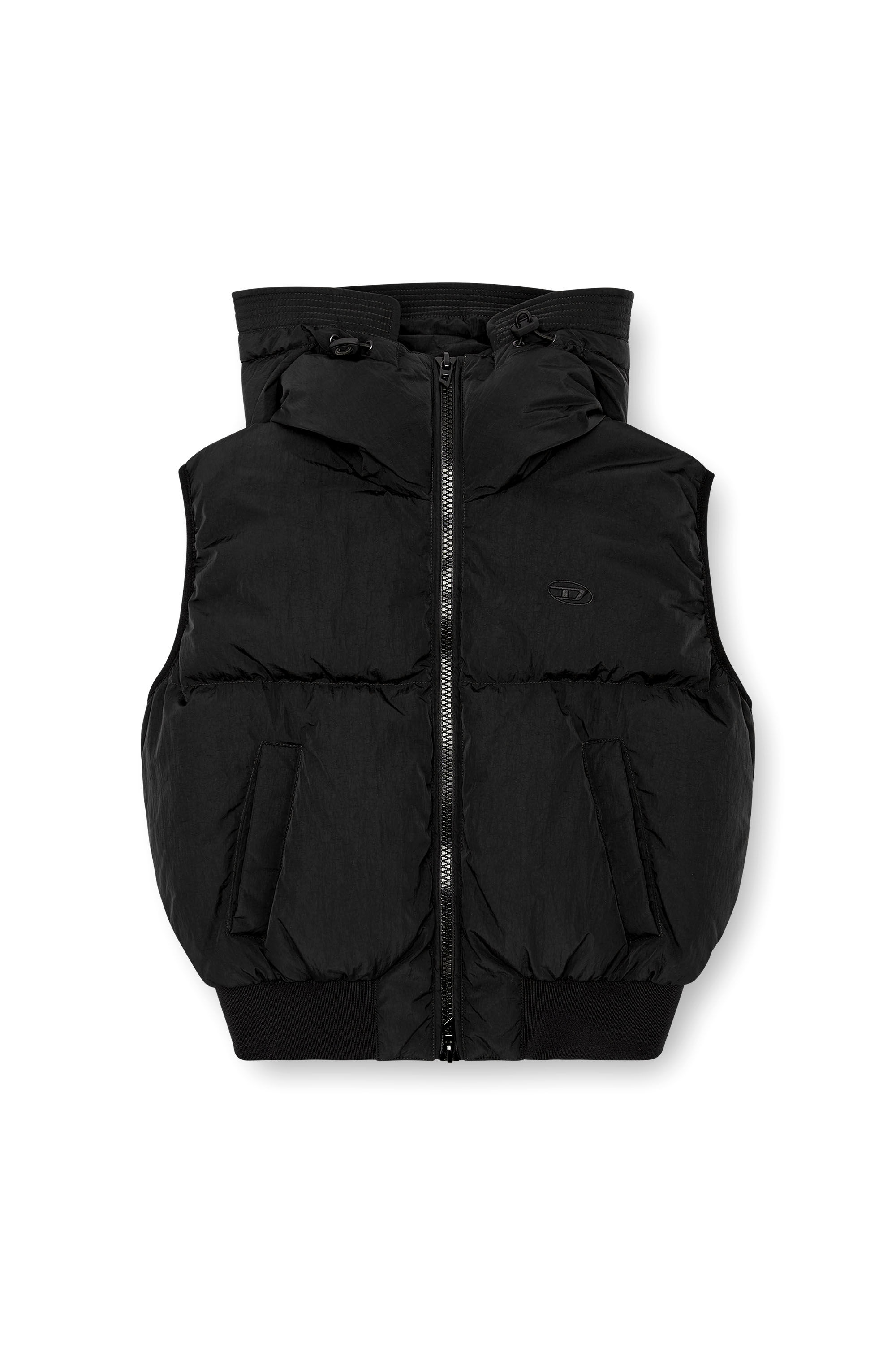 Diesel - W-PEYT-SSL-NEW-P1, Female's Hooded down vest in crinkled nylon in ブラック - 2