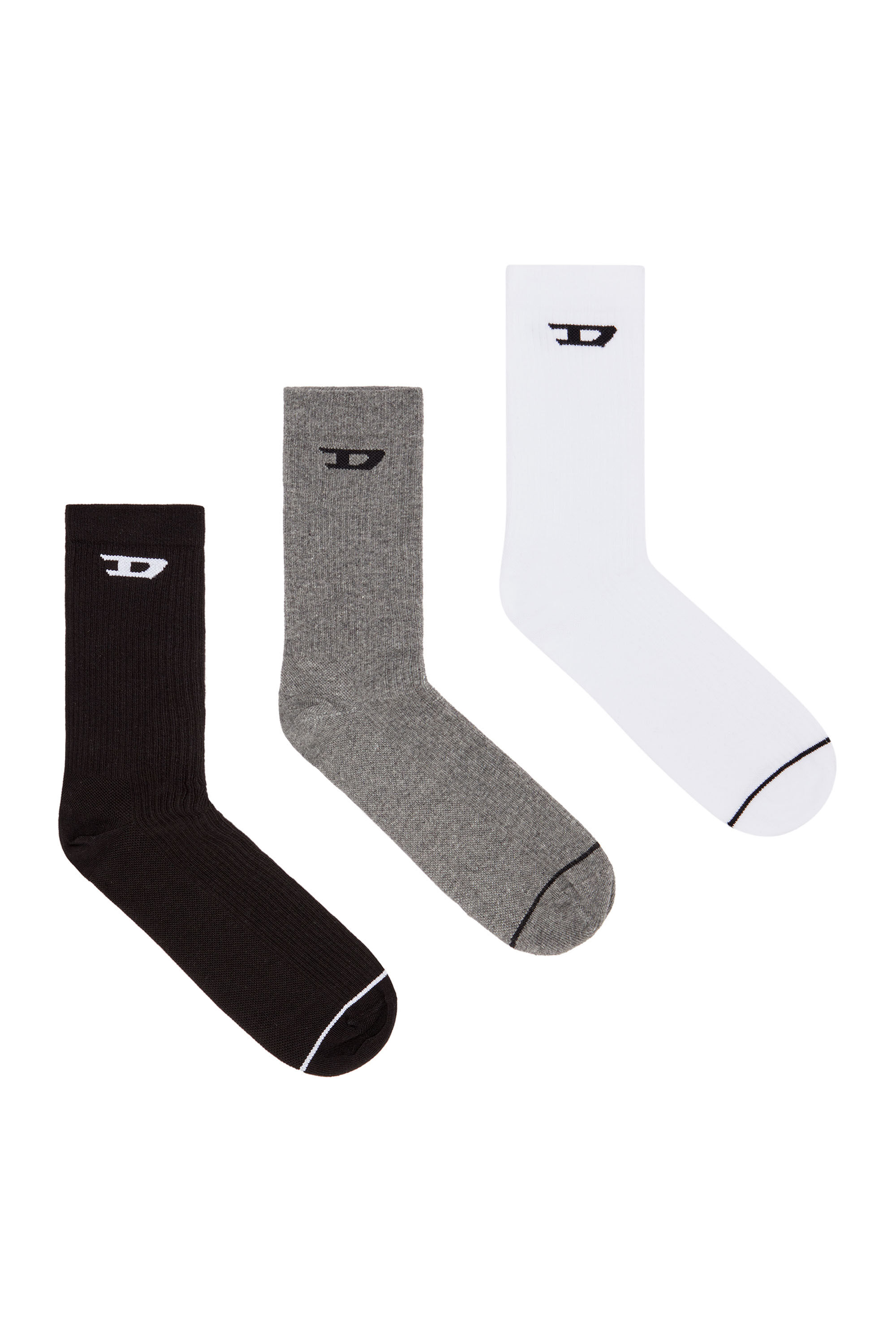 Diesel - SKM-D-CREW-LIGHT-SOCKS, Male's 3-pack of ribbed socks with D logo in ブラック/グレー - 1