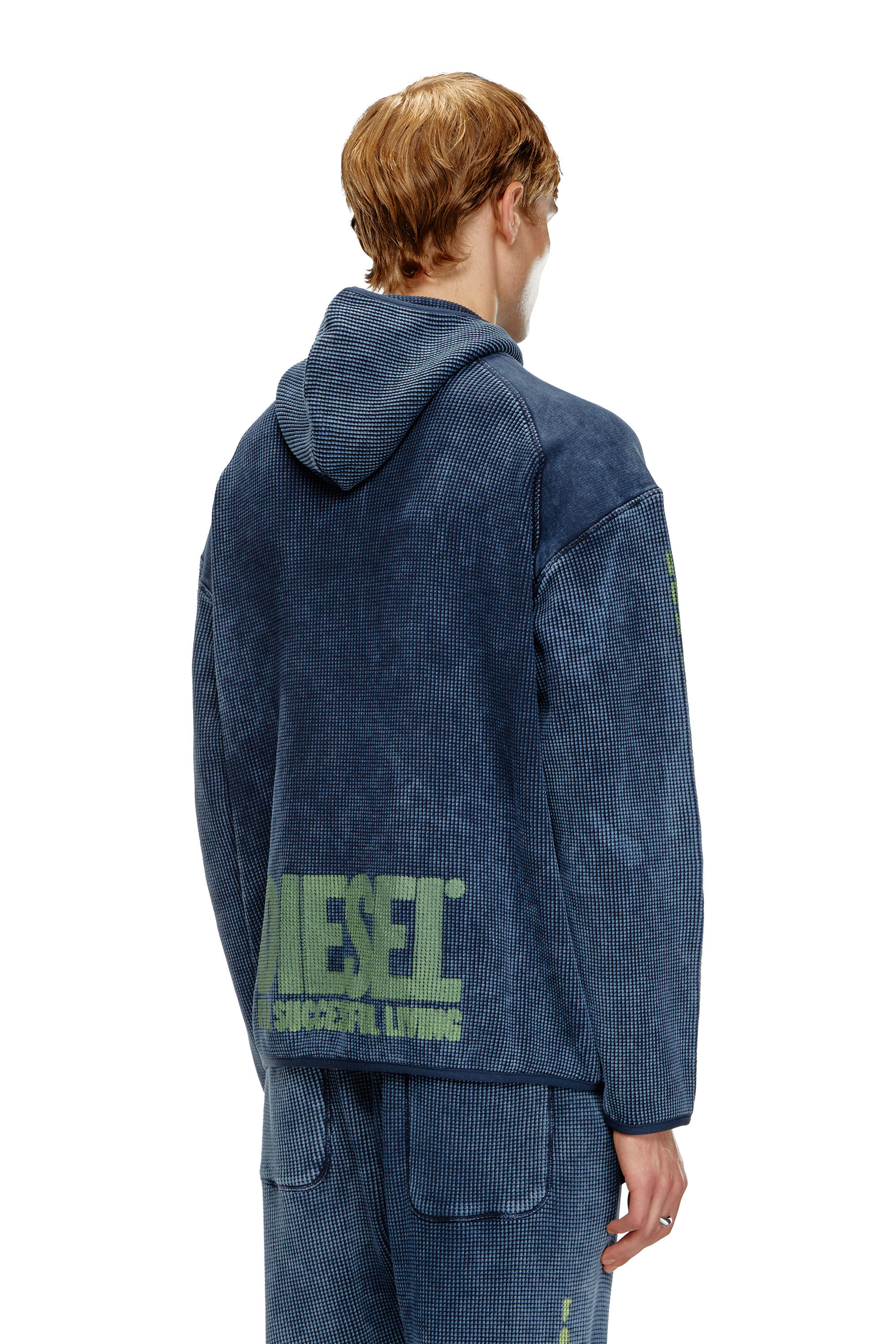S-WAF-HOOD Hoodie in washed waffle jersey｜ブルー｜メンズ
