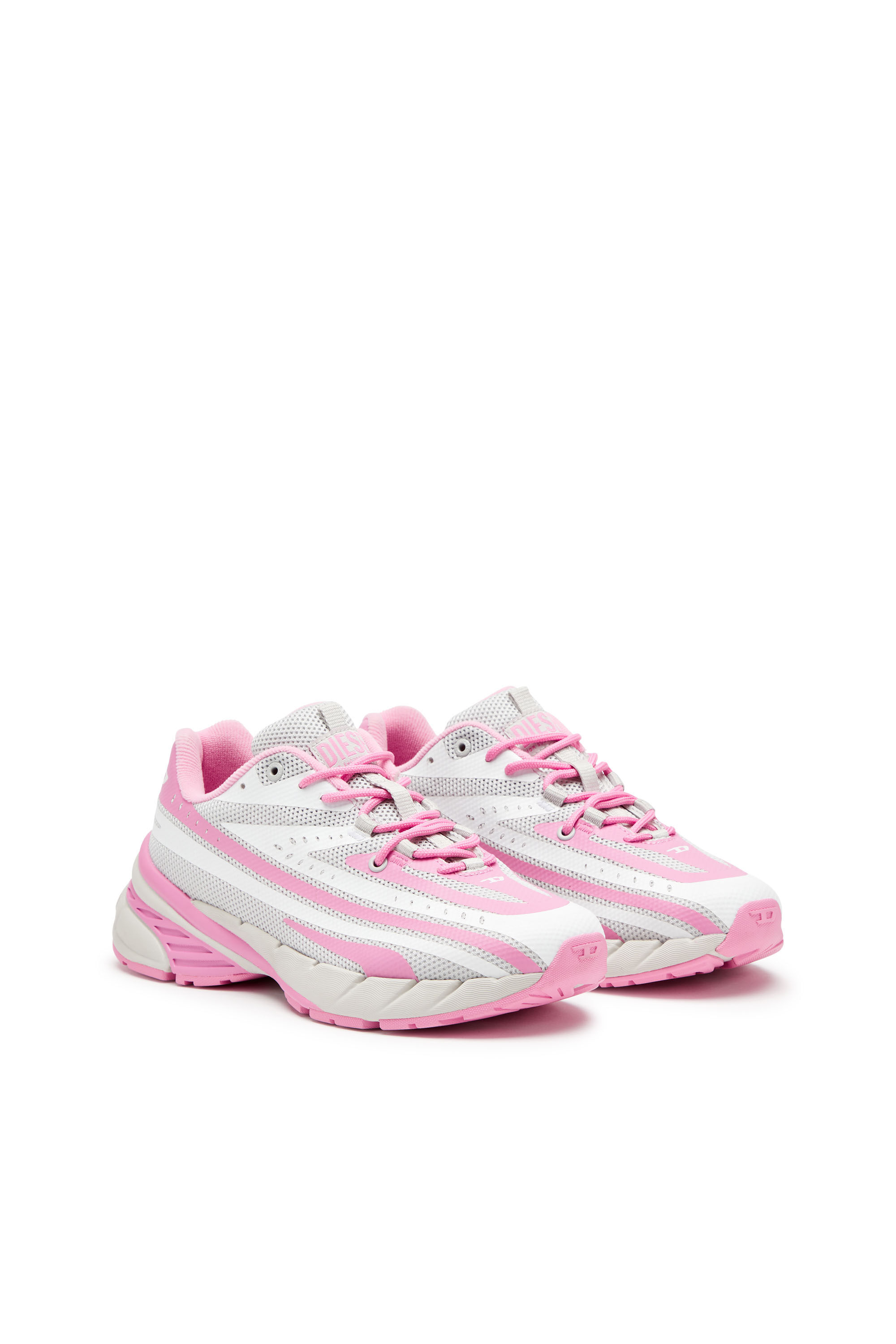 Diesel - D-AIRSPEED LOW W, Female's D-Airspeed Low-Striped sneakers in coated mesh in ピンク/ホワイト - 3