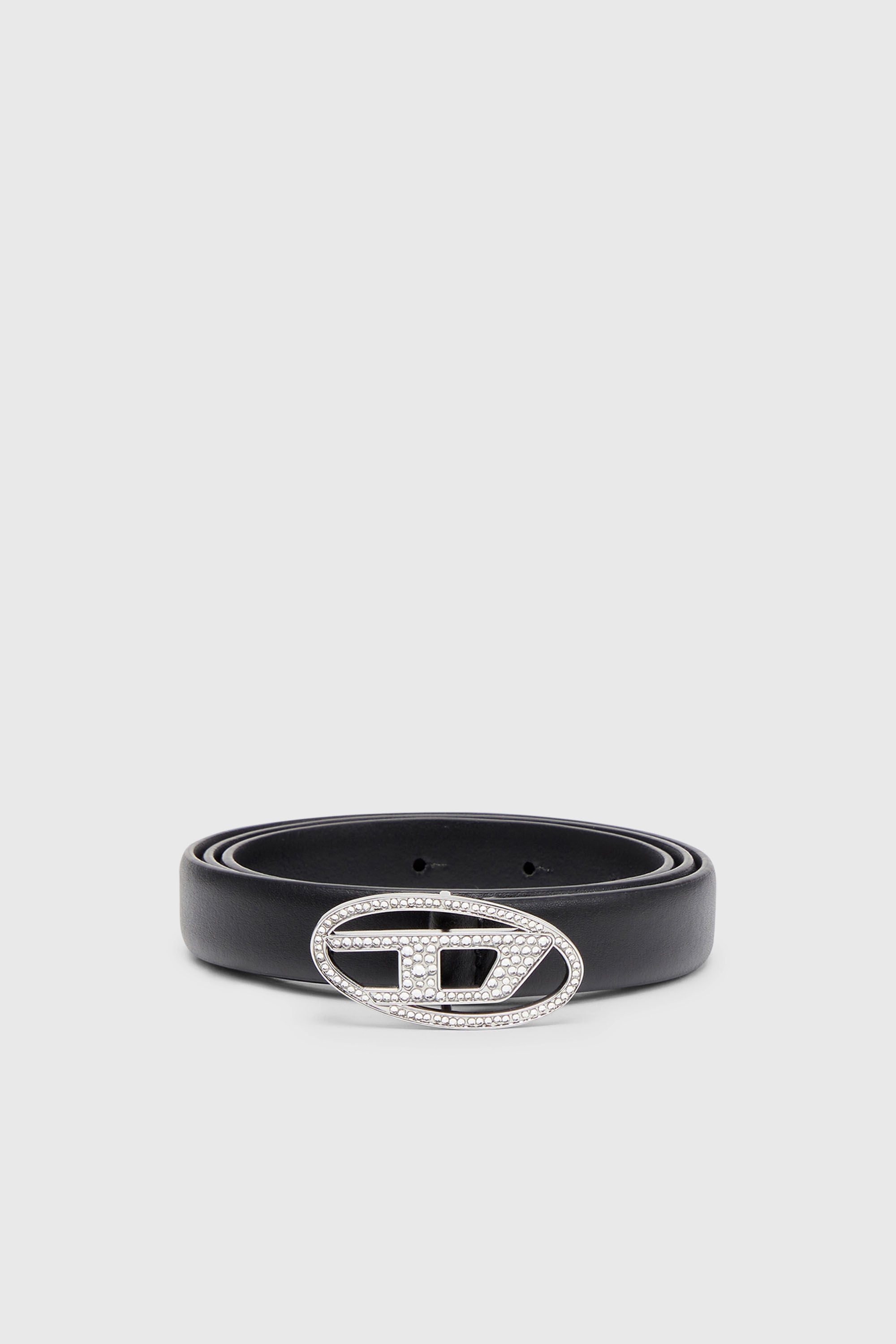 Diesel - B-1DR STRASS 20, Female's 1.9cm slim leather belt with crystal buckle in ブラック - 1