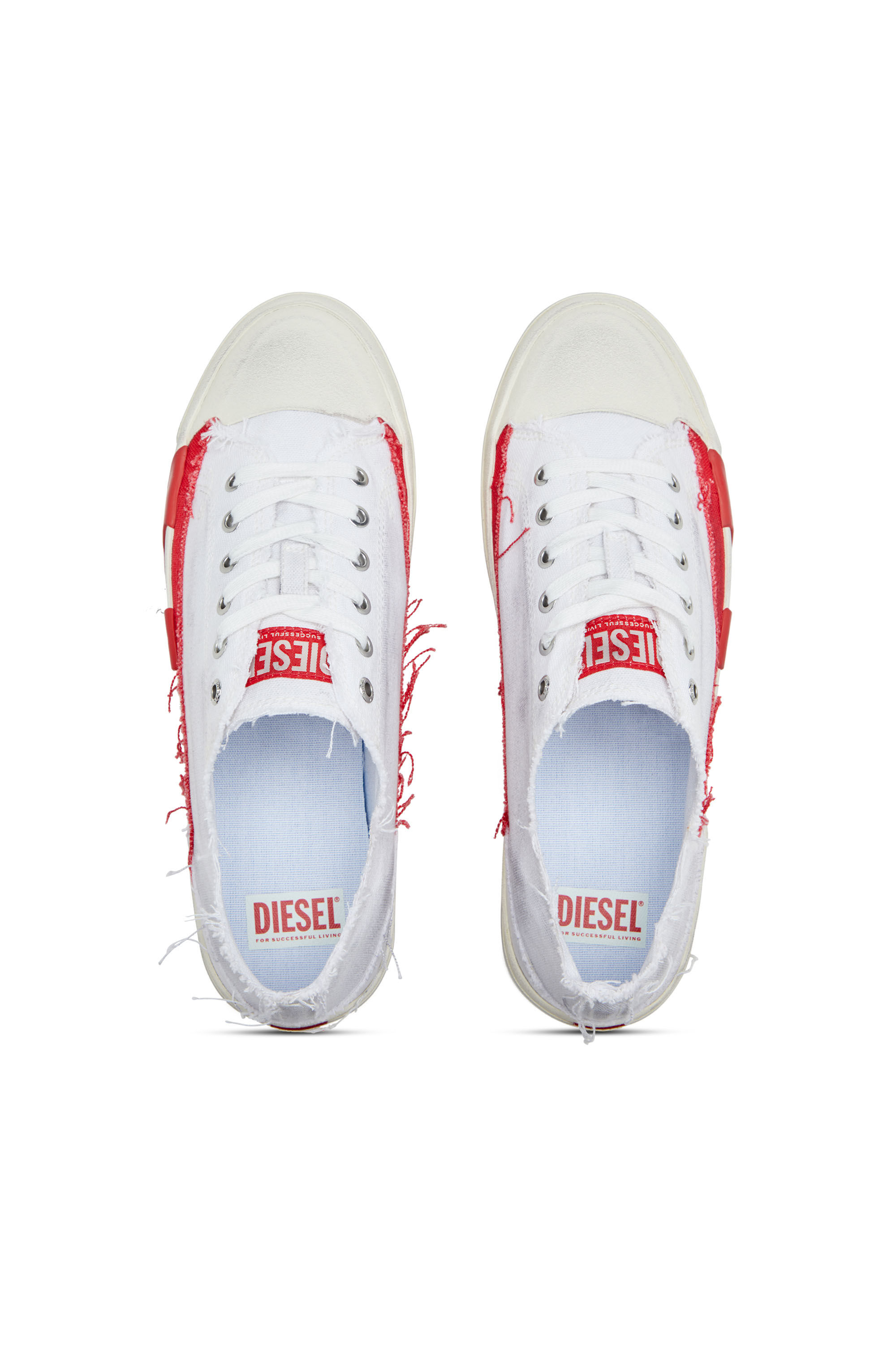 Diesel - S-D-VERSE LOW, Male's S-D-Verse-Dirty-effect canvas sneakers in ホワイト/レッド/ブルー - 6