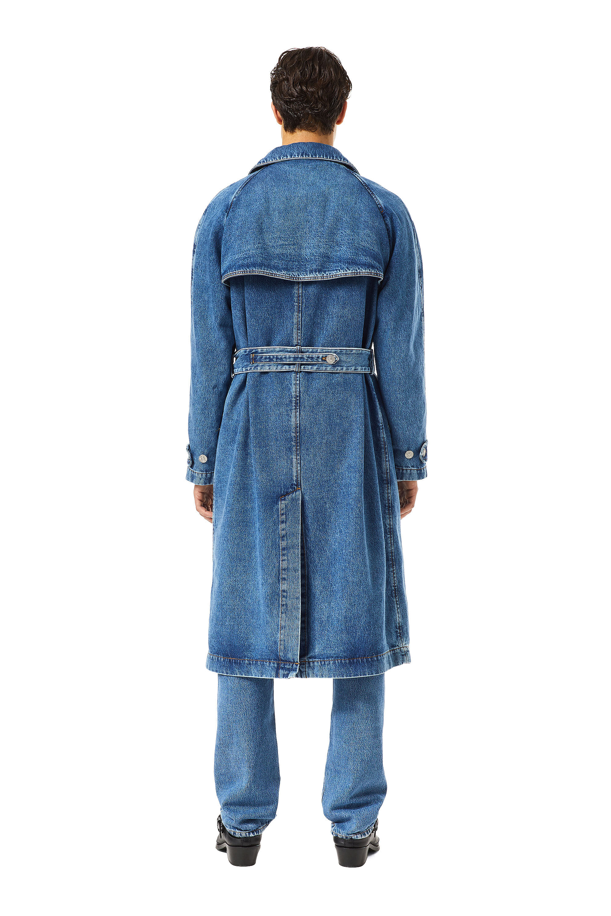 Diesel - D-DELIRIOUS DOUBLE BREASTED TRENCH COAT, Unisex's デニム トレンチコート in ミディアムブルー - 5