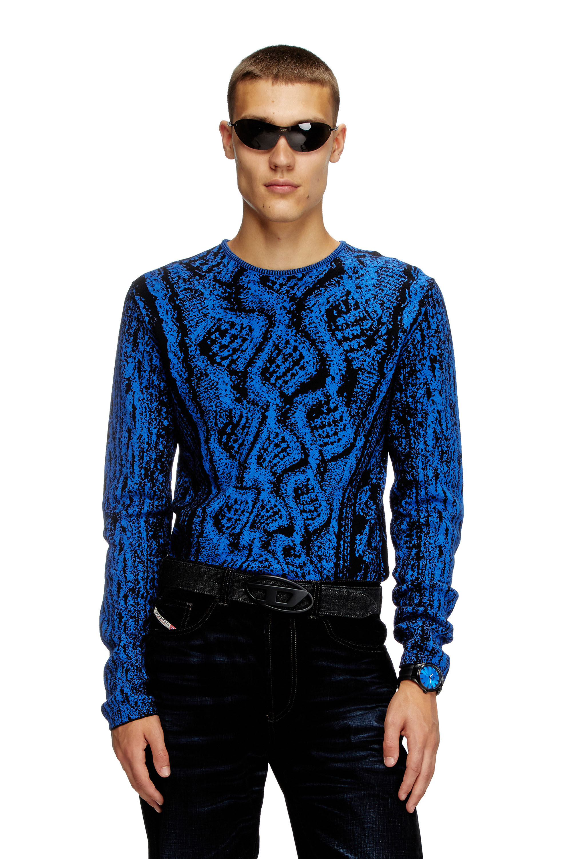 Diesel - K-MASTICE, Male's Cotton jumper with trompe l'oeil effect in アジュール - 3