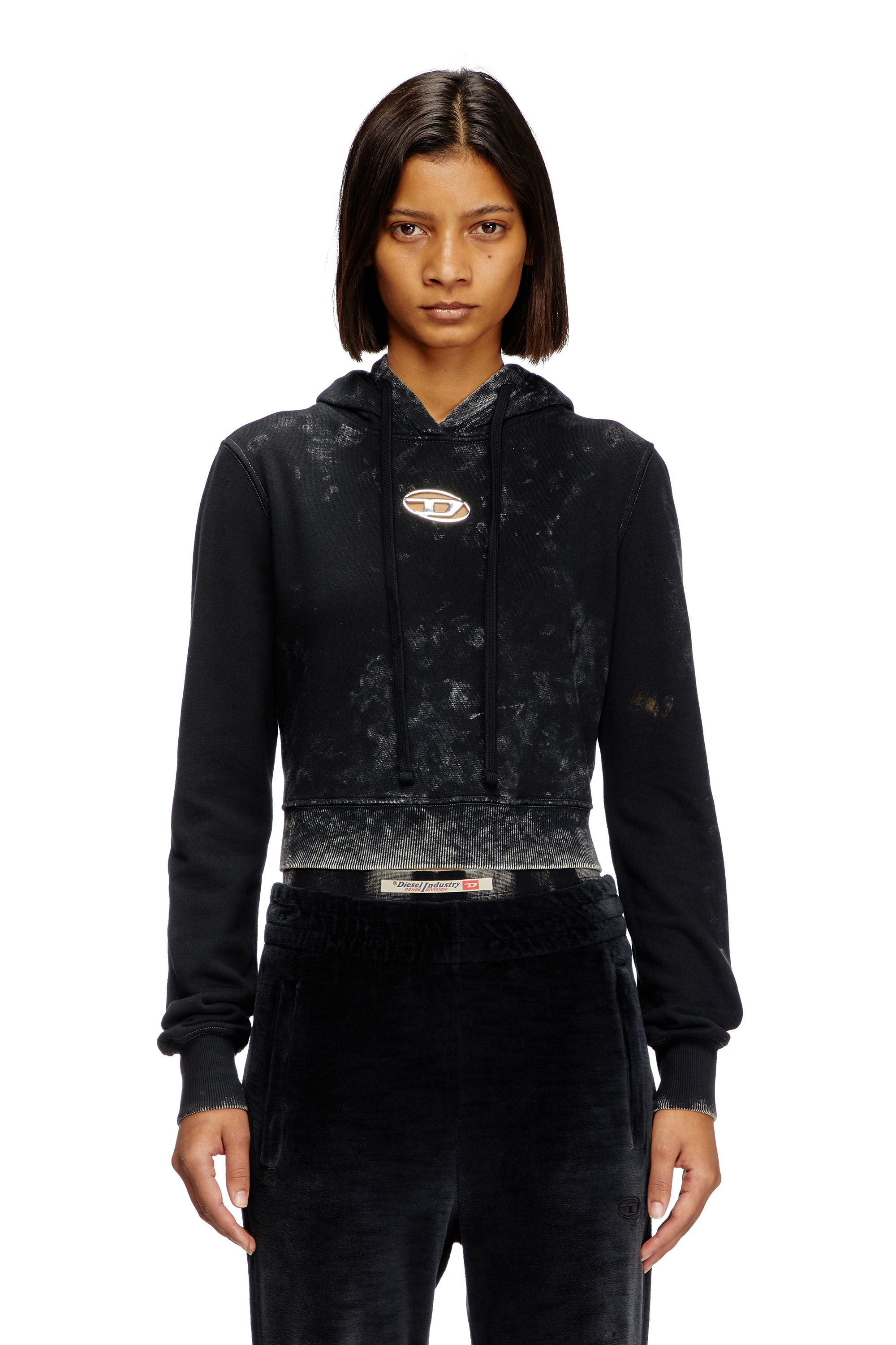 Diesel - F-SLIMMY-HOOD-P5, Female's Faded cut-out hoodie with metal logo in ブラック - 3