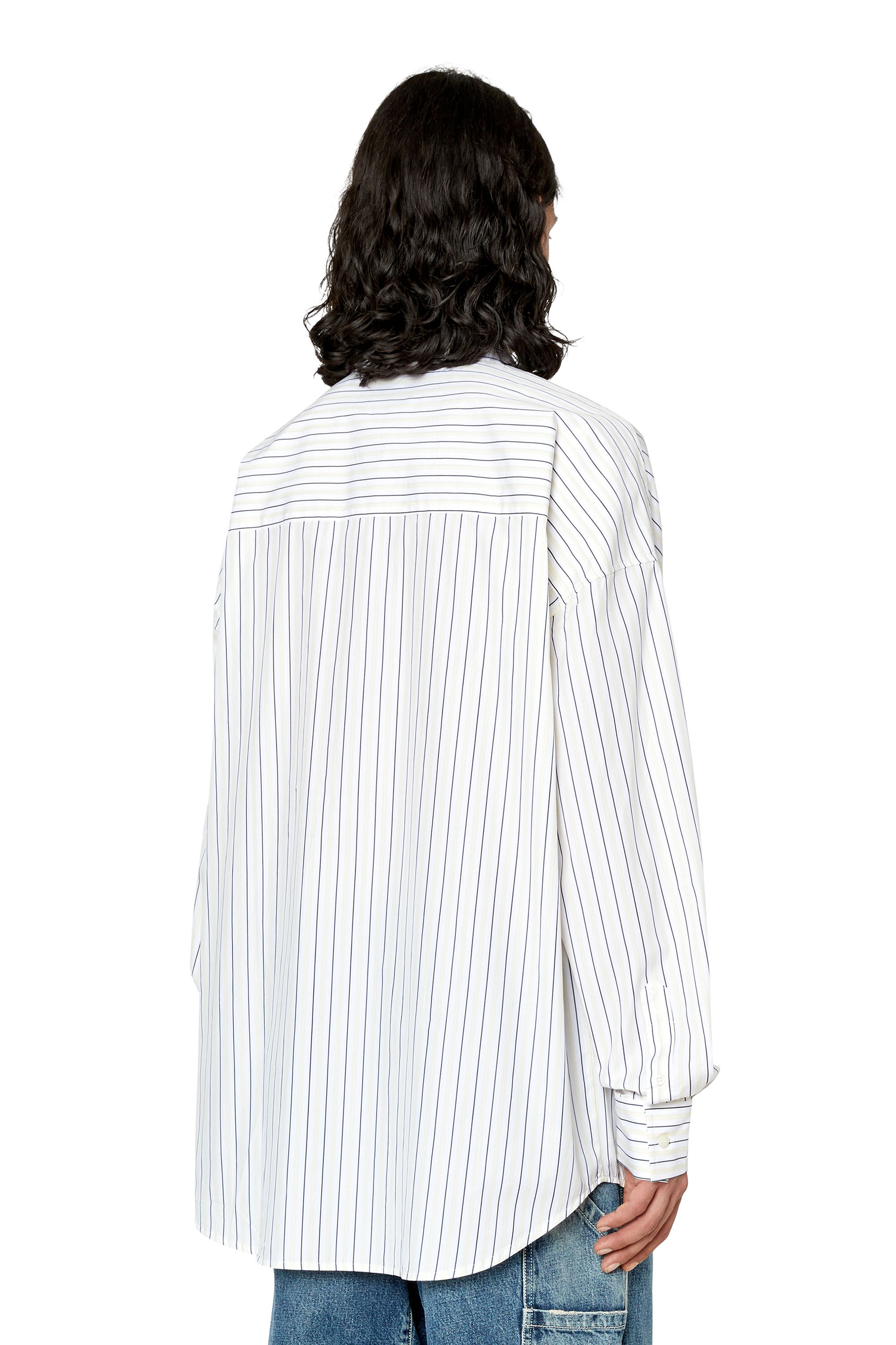 Diesel - S-DOUBLY-STRIPE, Male's シャツ オーバ―サイズ in ホワイト/イエロー - 5