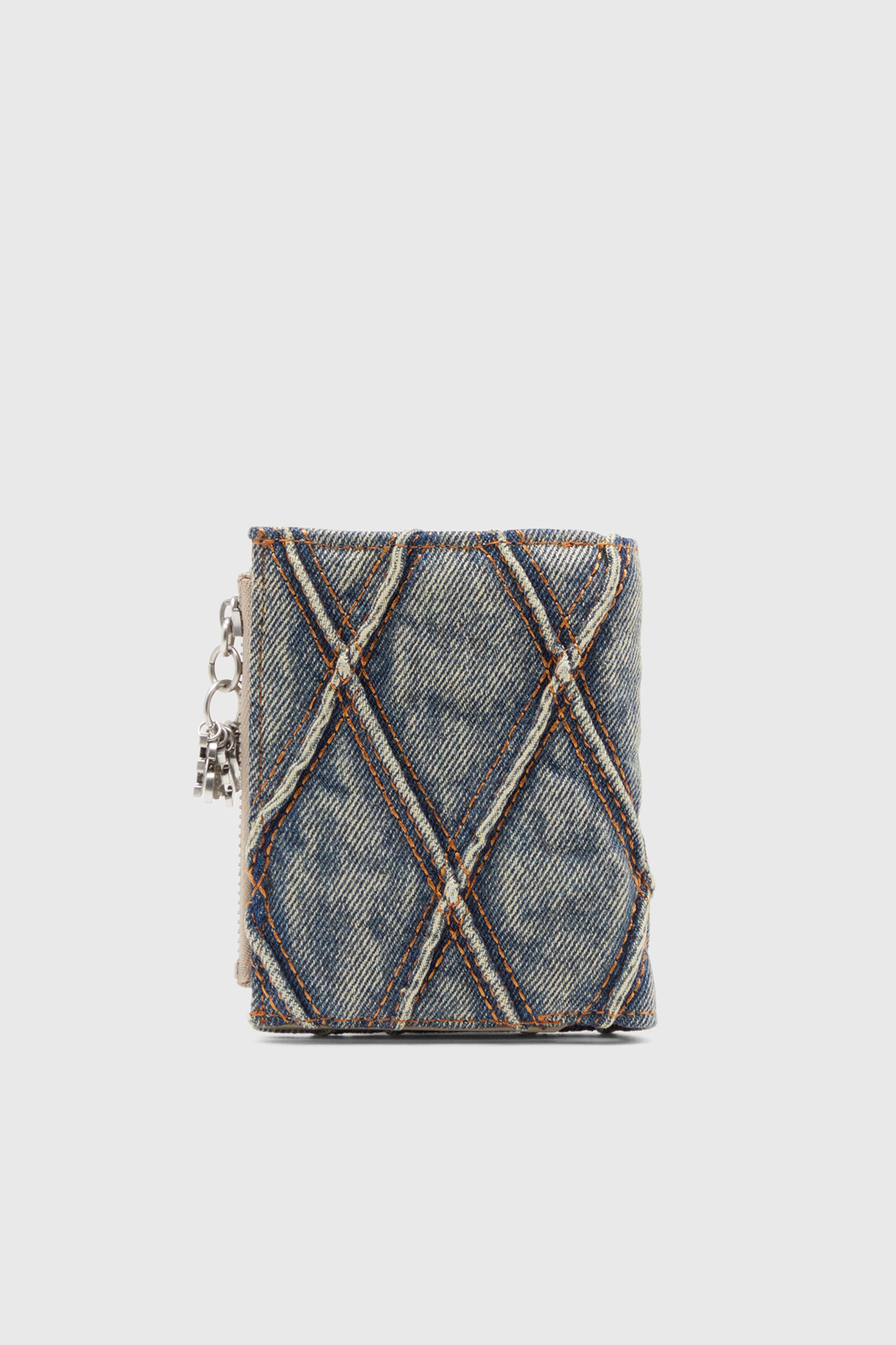 ディーゼル DIESEL デニム 二つ折り財布 キーリング付き CHARM D- BI FOLD ZIP II Small wallet in Argyle quilted denim