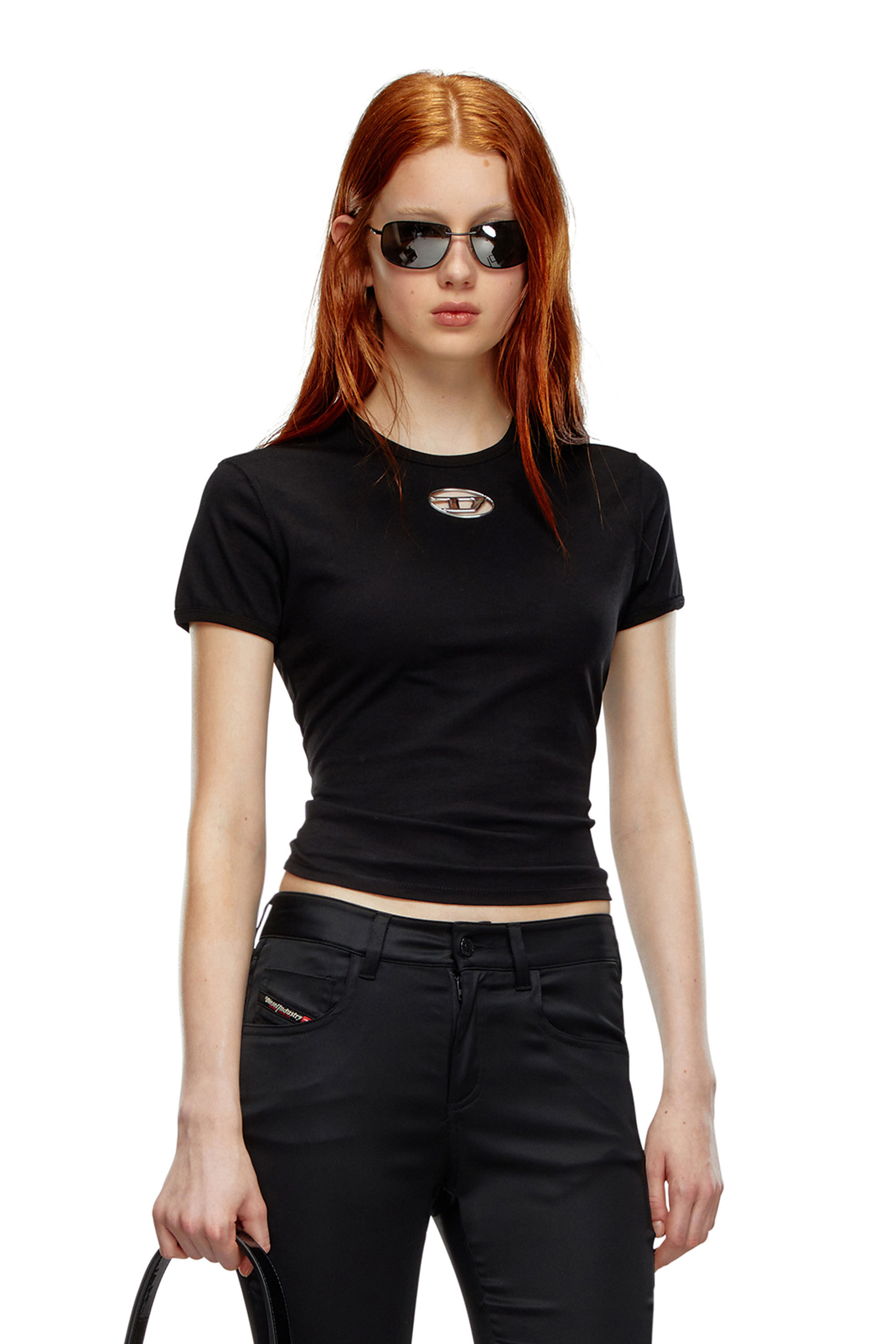 T-UNCUTIE-LONG-OD T-shirt with injection-moulded Oval D｜ブラック 