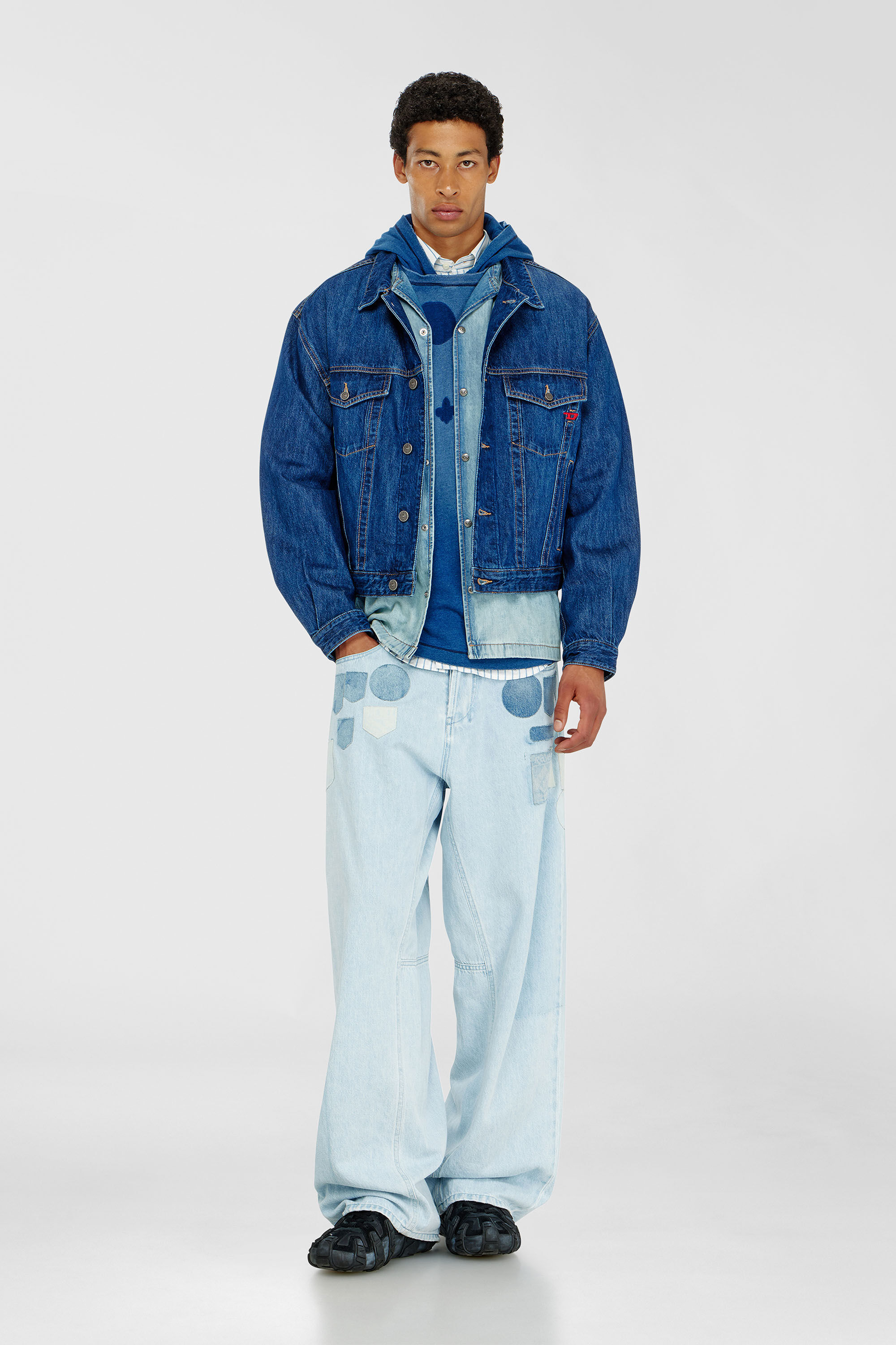 Diesel - T-NOX-LS-HOOD, Male's フード付き長袖Tシャツ in ミディアムブルー - 1