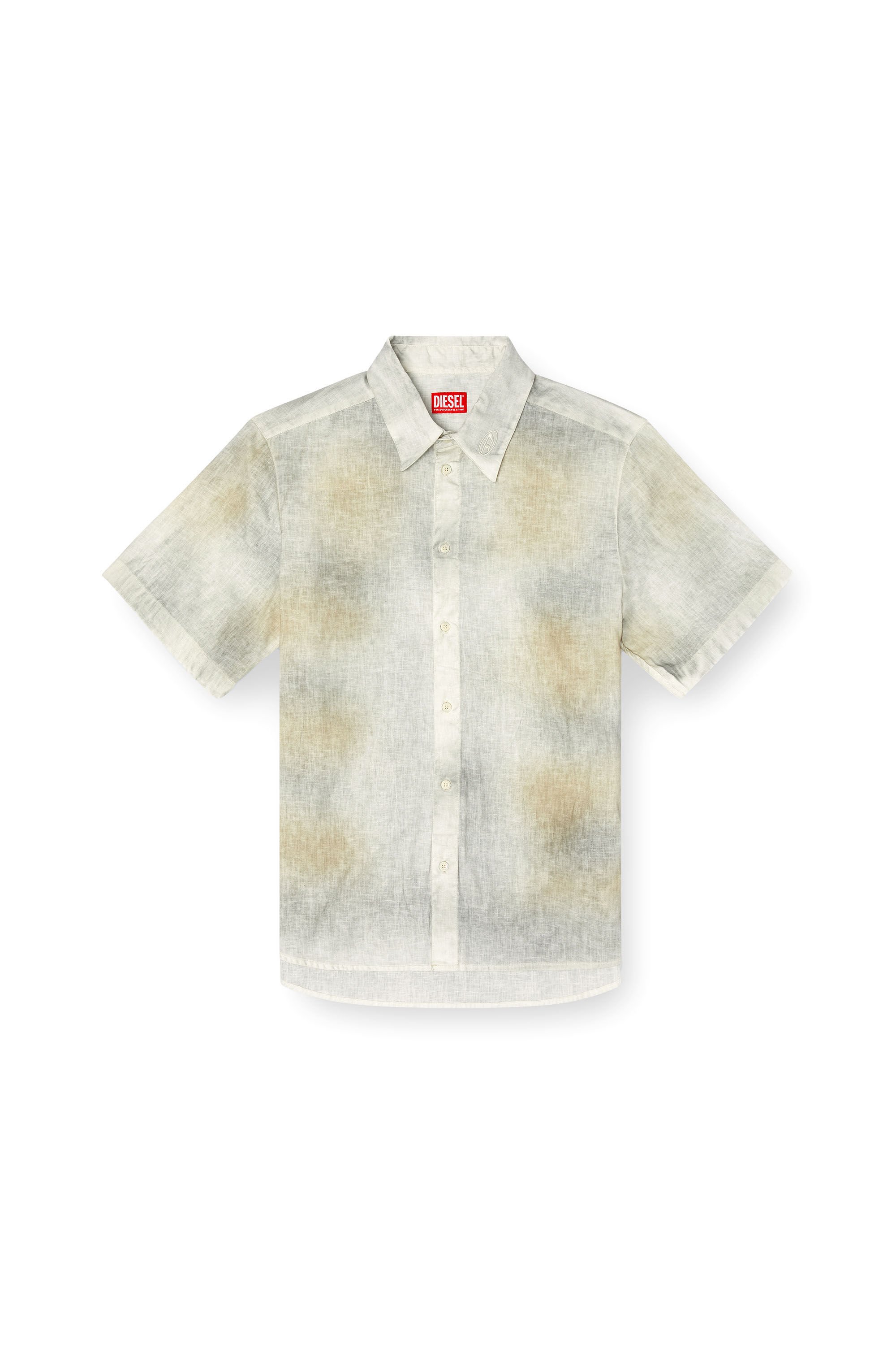 Diesel - S-LEIE-SHORT, Male's Treated linen-blend short-sleeve shirt in グレー/ホワイト - 2