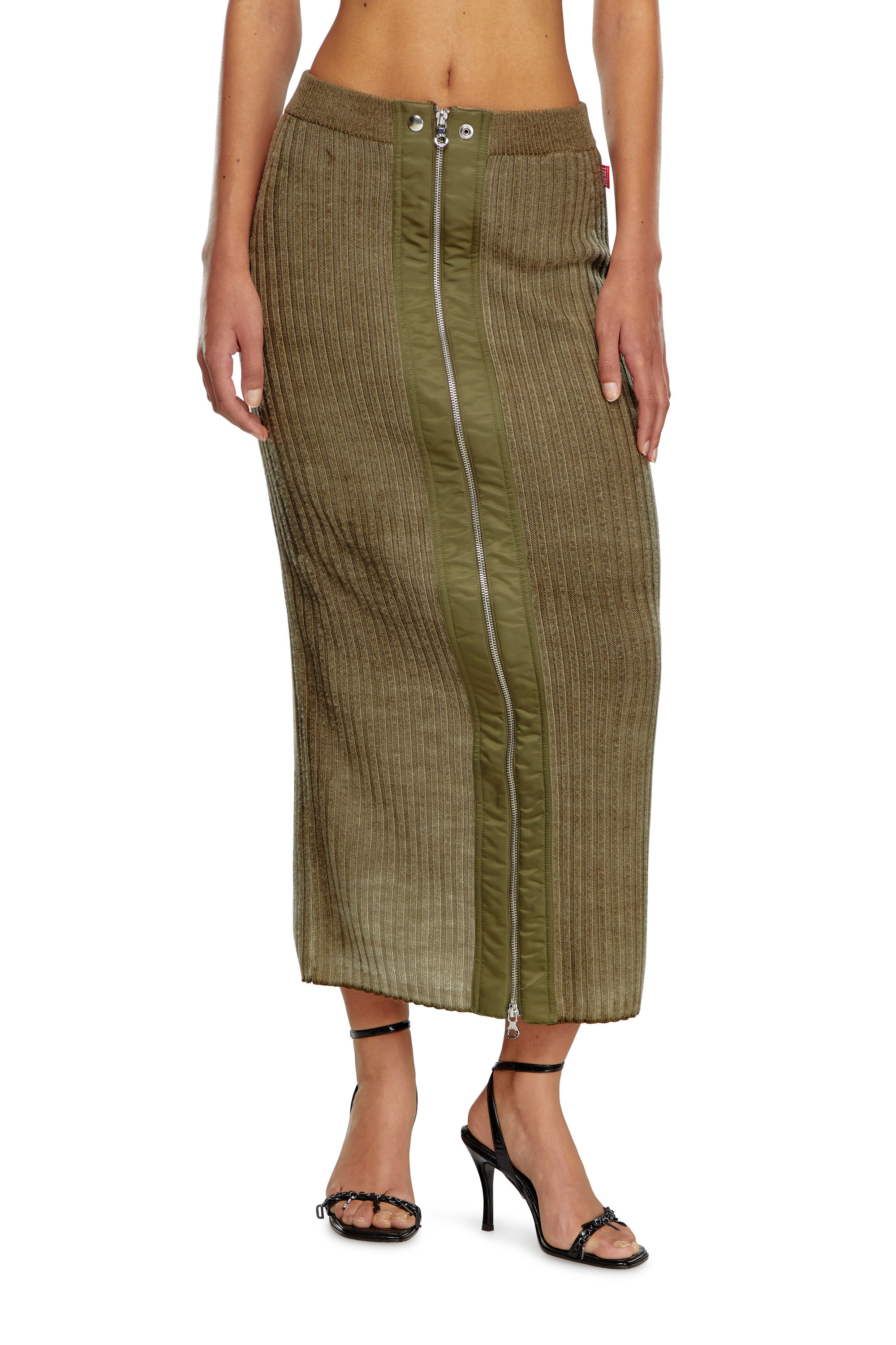 M-ASI Midi skirt in treated wool knit｜グリーン｜ウィメンズ｜DIESEL