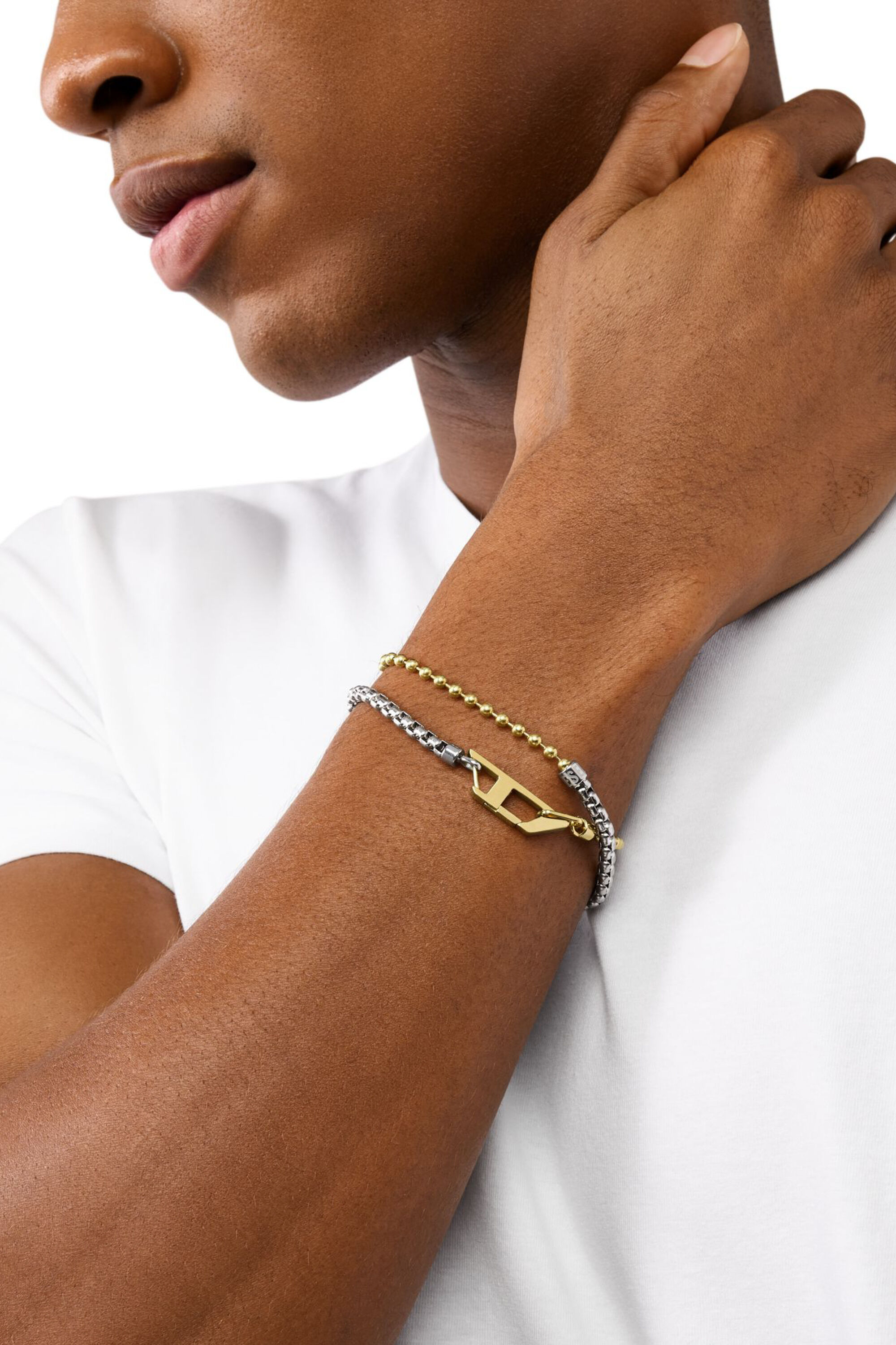 DX1570931 JEWEL Two-Tone Stainless Steel Chain Bracelet｜シルバー 