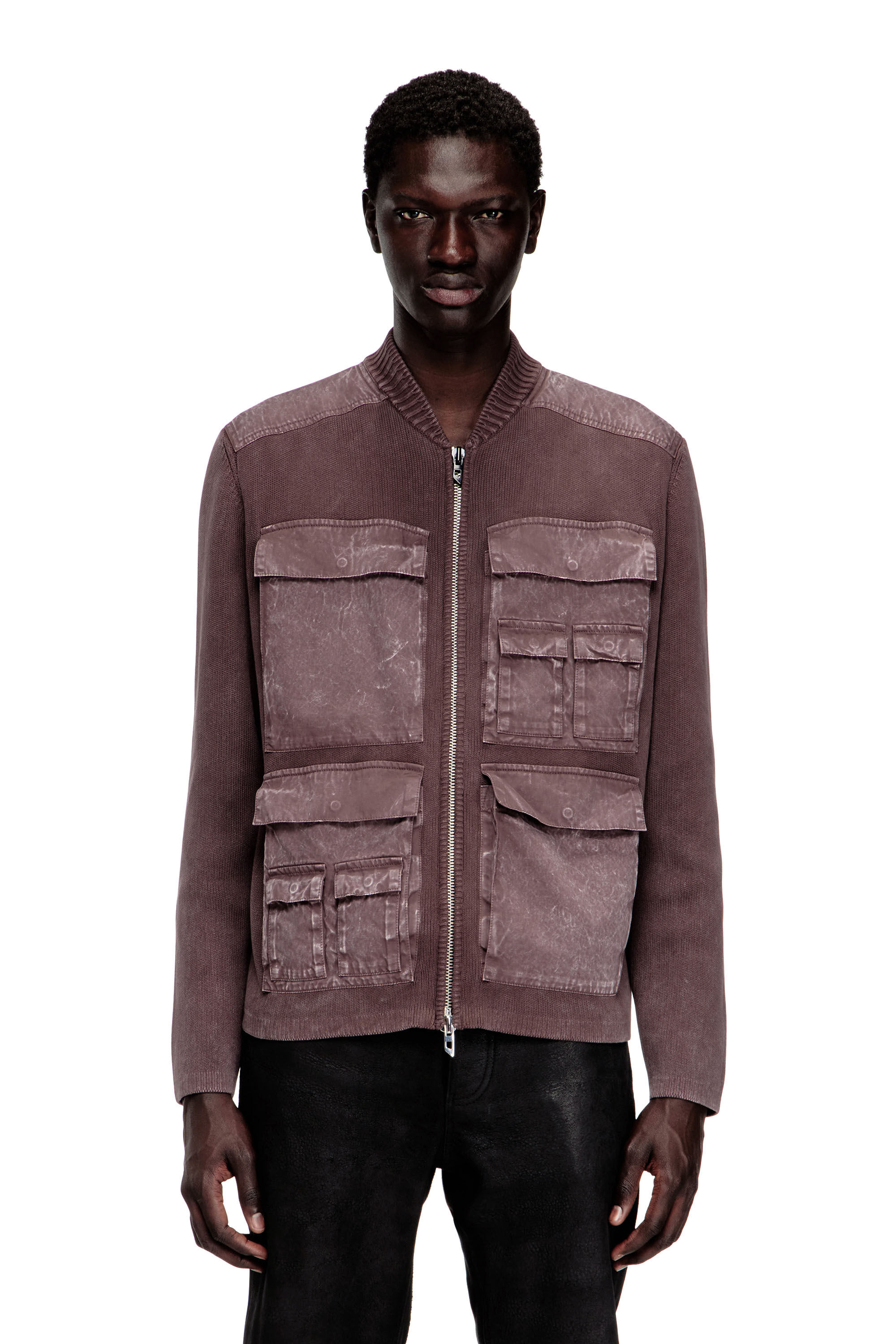 Diesel - K-GEROME, Male's ジップアップニット in ブラウン - 3