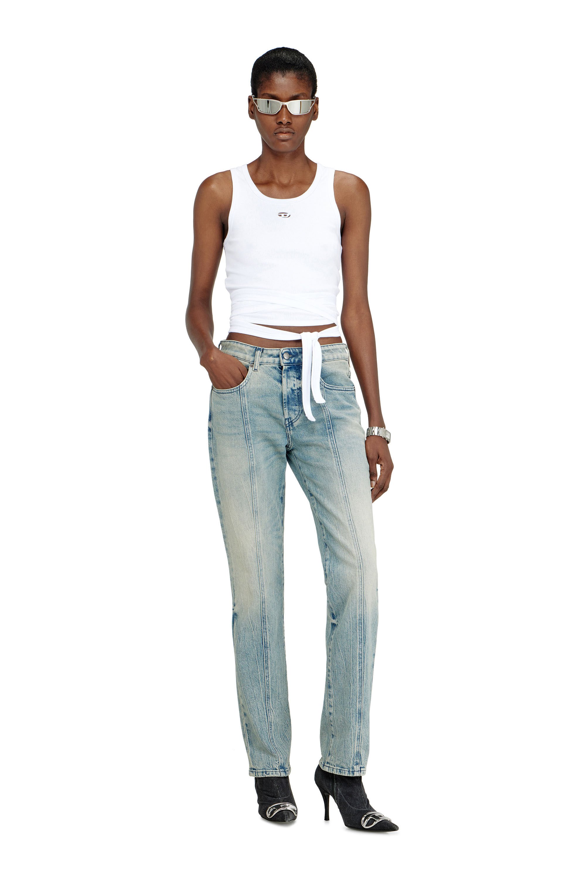 Diesel - T-ANKY-TAIL-S1, Female's Crop top with wrap-around design in ホワイト - 1
