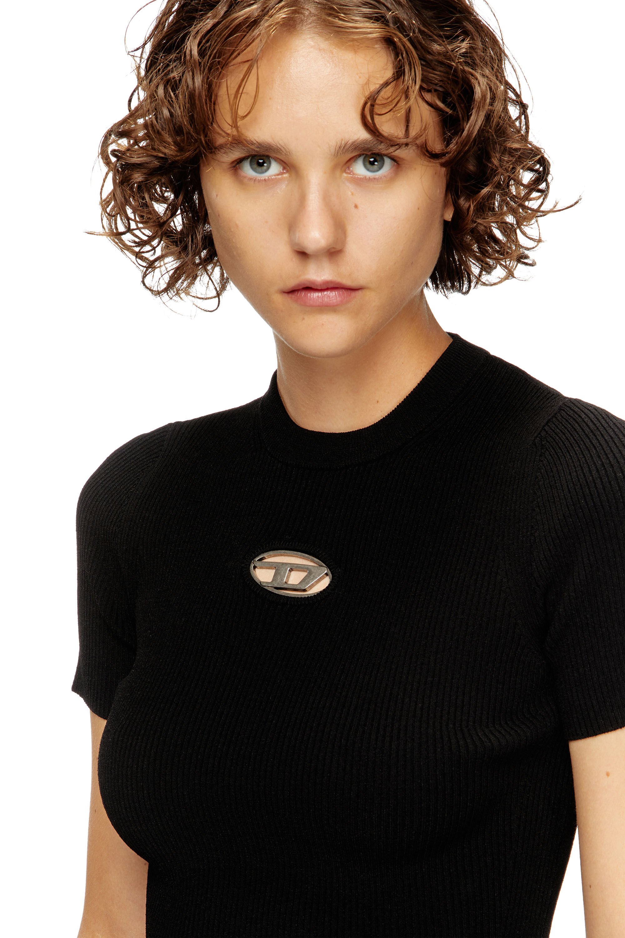 Diesel - M-VALARI-SS, Female's Short-sleeve jumper with metal Oval D in ブラック - 4