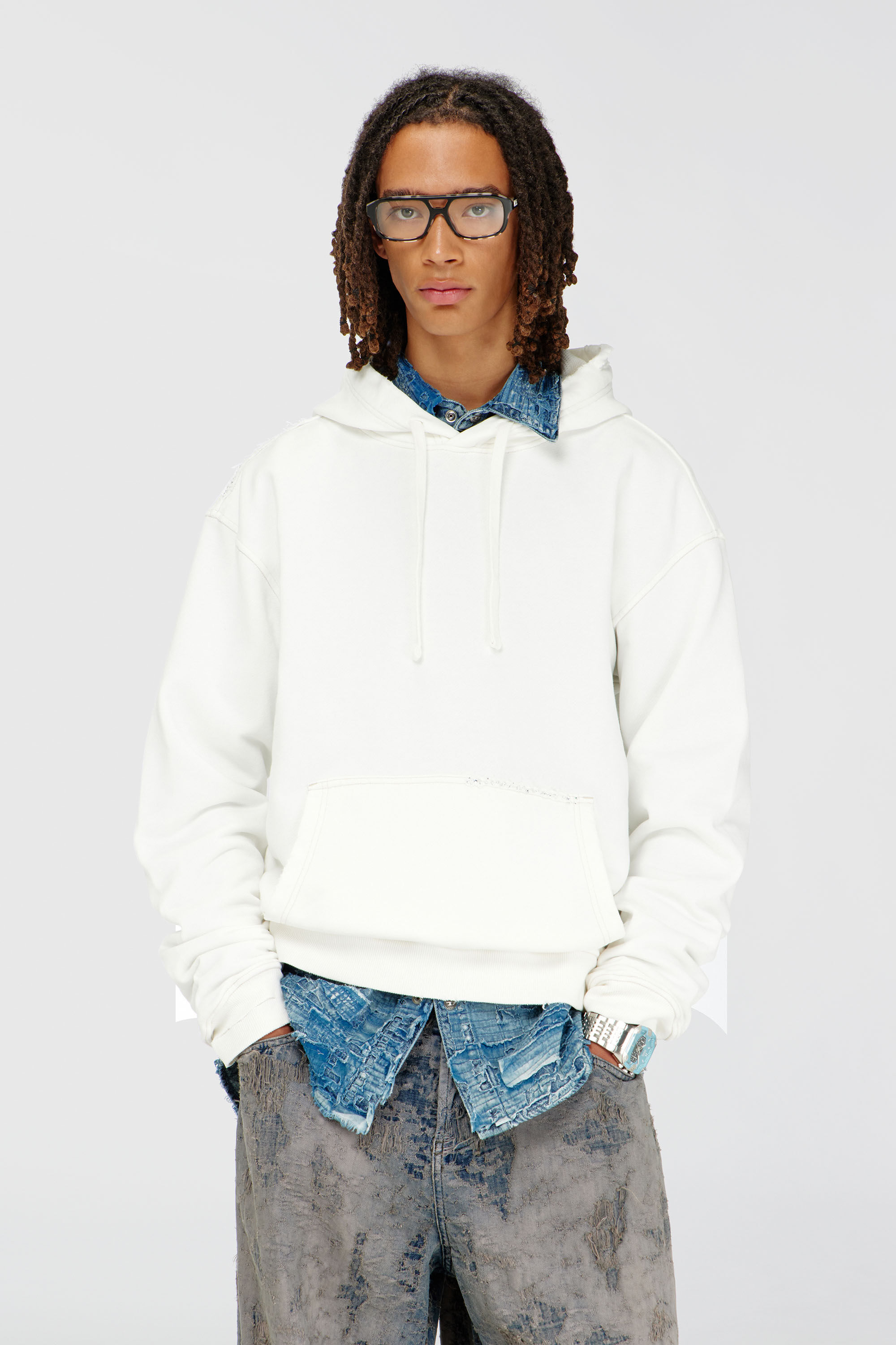 S-NORM-HOOD-CRYSTALS プルオーバーパーカー｜ホワイト｜メンズ｜DIESEL