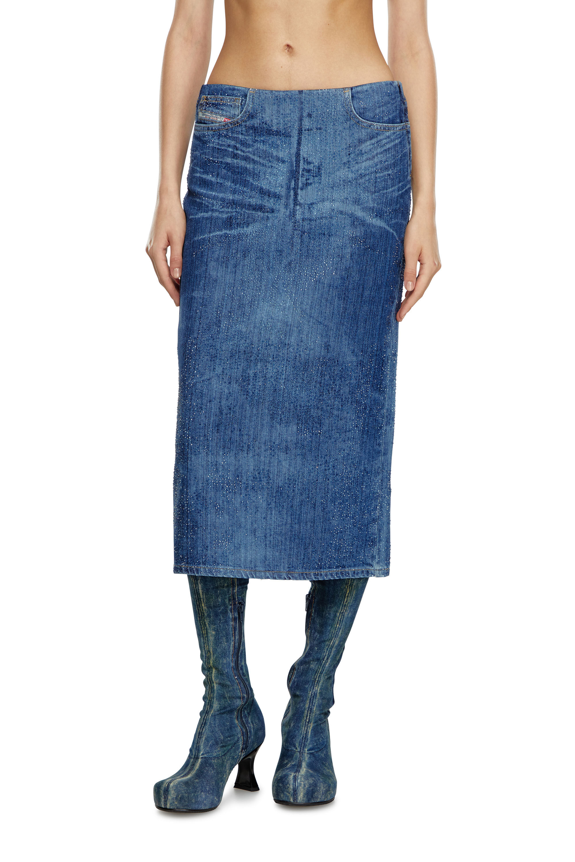 【2024年】もらって嬉しいお歳暮 人気ランキング DE-PRA-S3 Pencil skirt in rhinestone denim｜ブルー スカート
