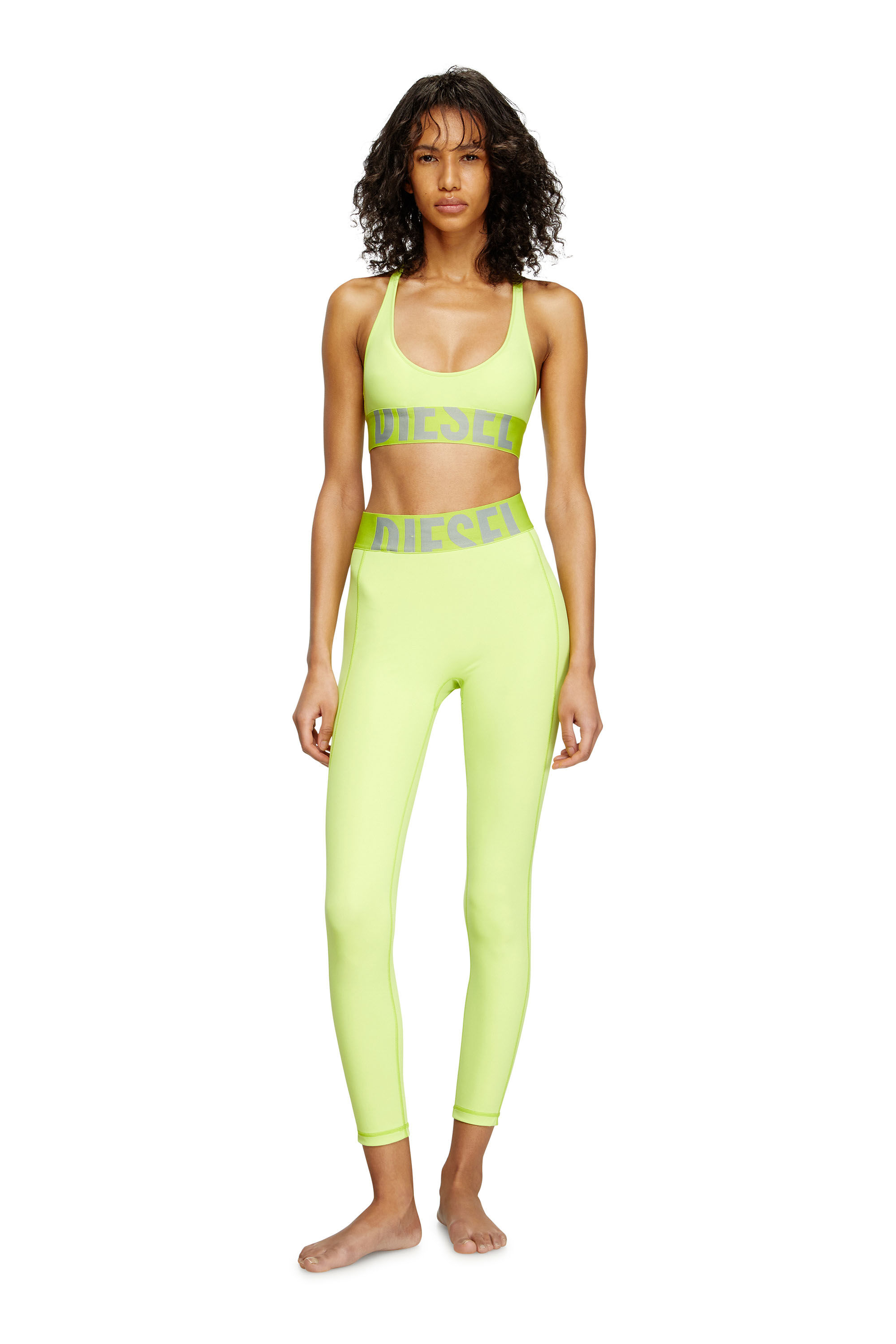 Diesel - ADELINE-D-POP, Female's Microfibre leggings with cut-off logo in 蛍光グリーン - 1